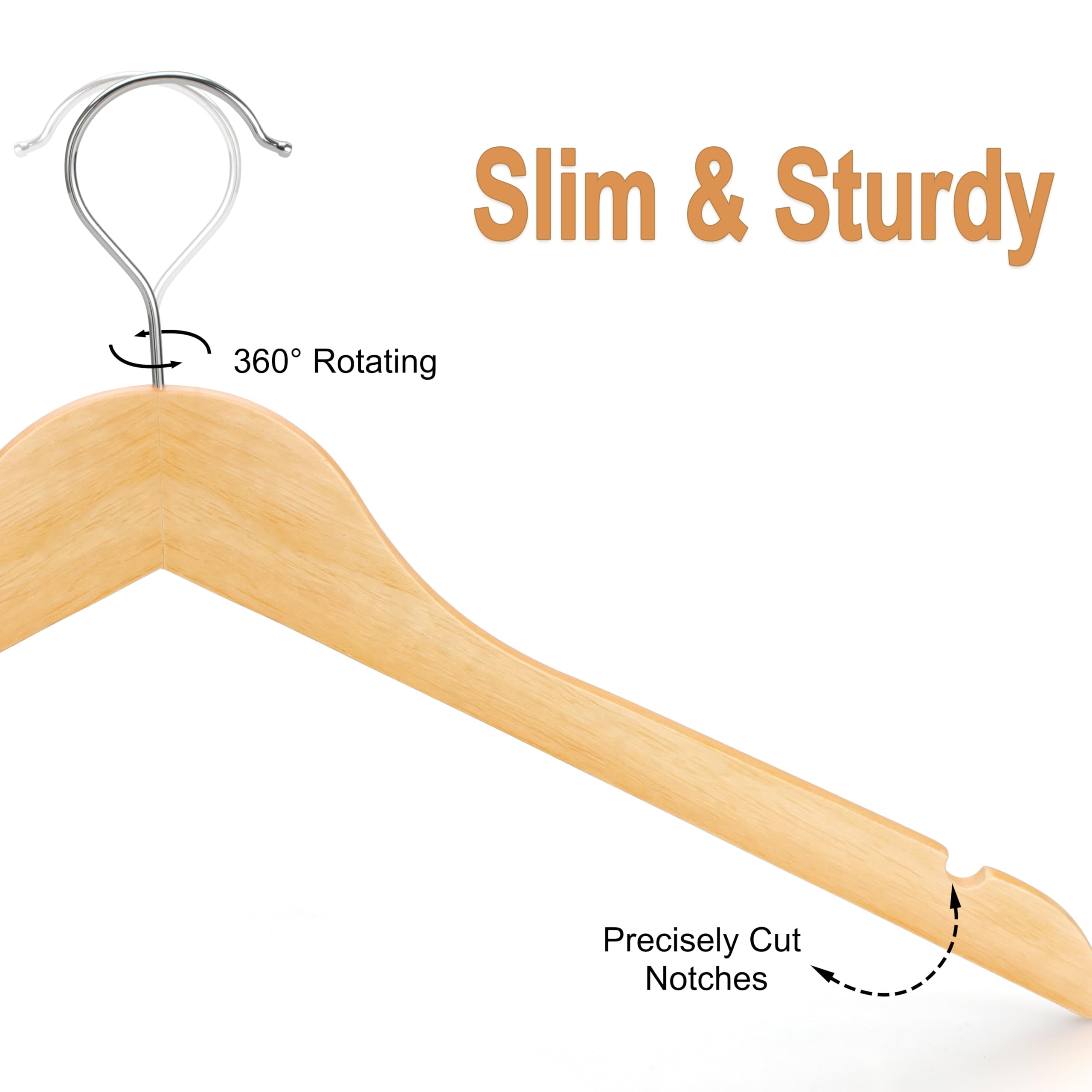 Topia Hanger Wooden Hangers 30 Pack, 0.28-Inch Slim & Durable Clothes Hangers Space Saving, Natural Wood Hanger With 360Swivel H