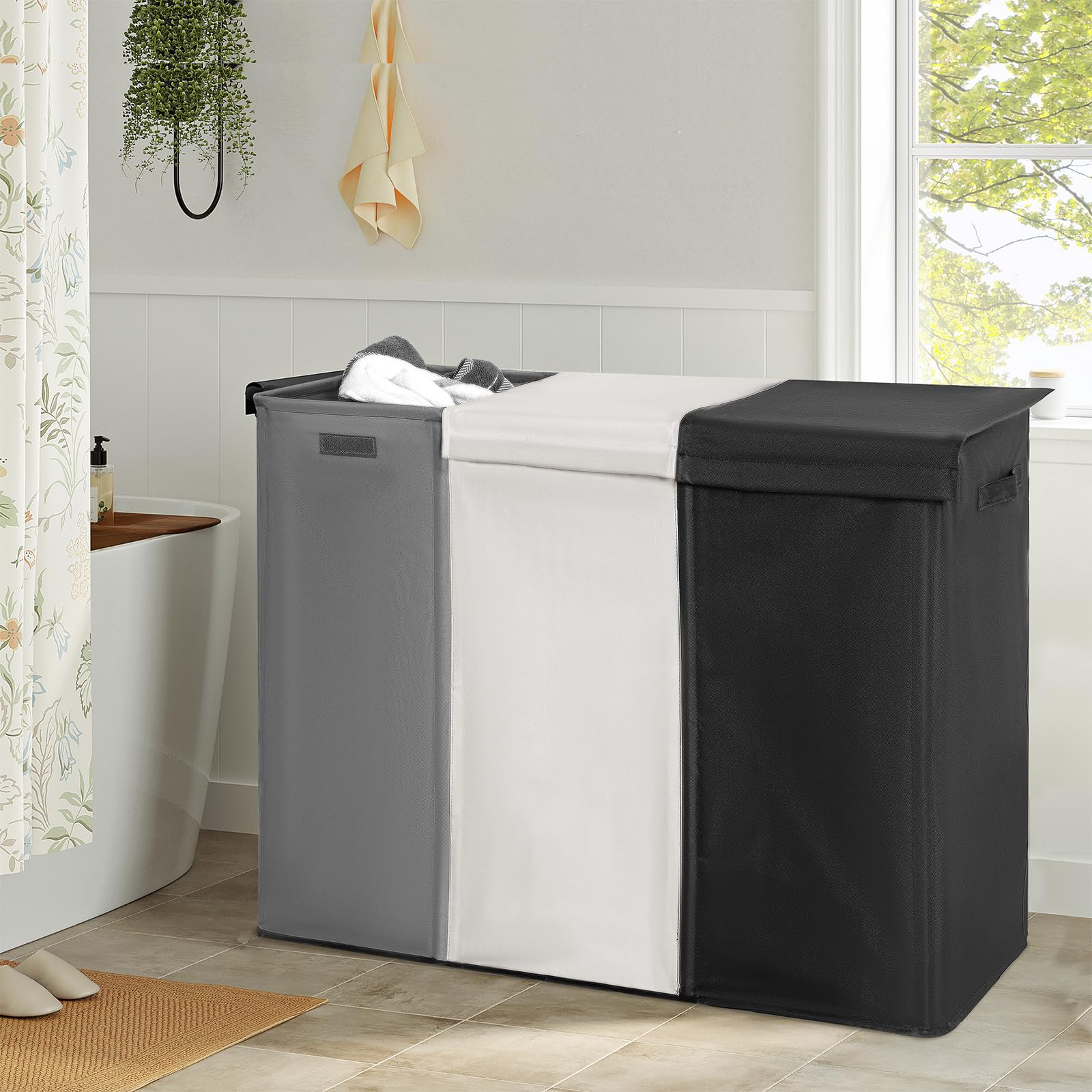 Wowlive 230L Laundry Baseket With Lid And Removable Laundry Bags,Large Laundry Hamper 3 Section Collapsible Dirty Clothes Hamper