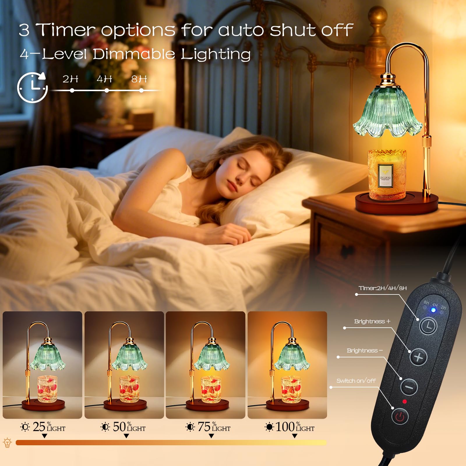 Banbanda Candle Warmer Lamp with Timer Dimmable: Adjustable Height,3 Timing Mode, 4 Level Dimming - Home Bedroom Decor, House Wa