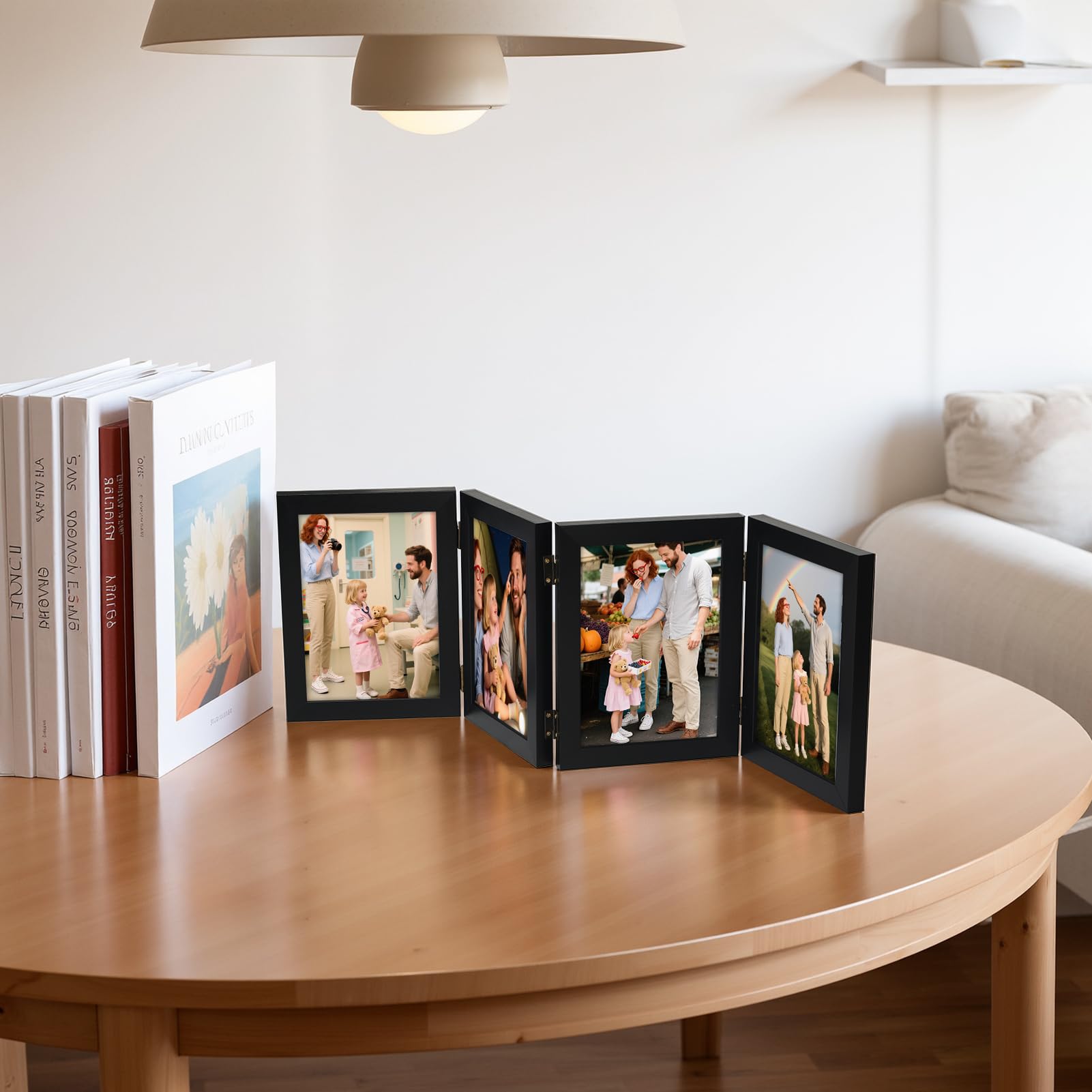 Giftgarden 4 Folding 5x7 Picture Frame, Hinged Photo Frames for Desktop Family Photo Collage, Gifts for Mom Mother Christmas, Bl