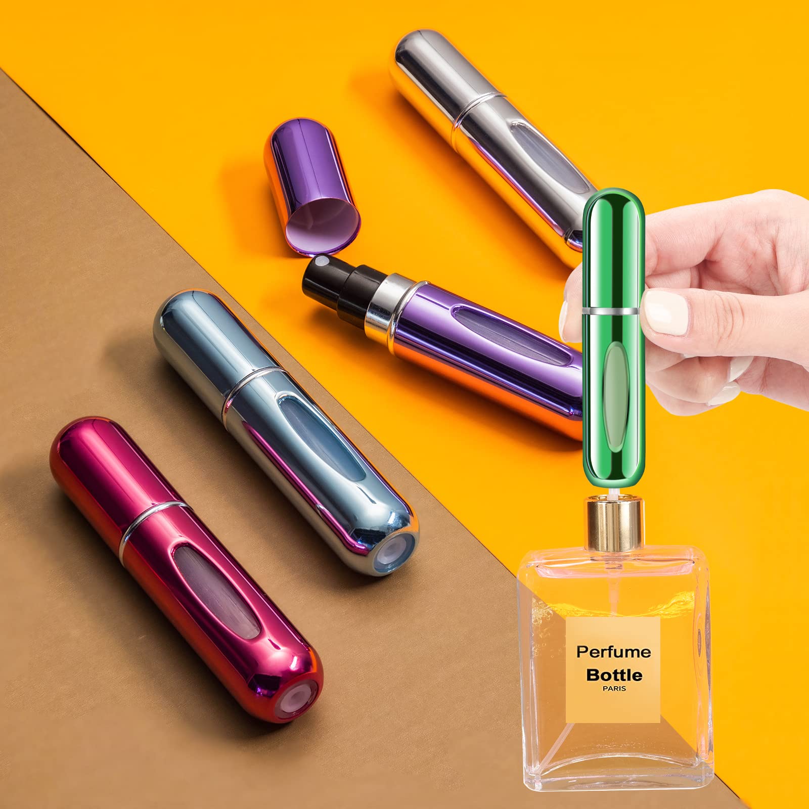 Yamadura Portable Mini Refillable Perfume Atomizer - 5ml Travel Spray Bottle, 4 Pack in Pink, Gold, Blue, Silver