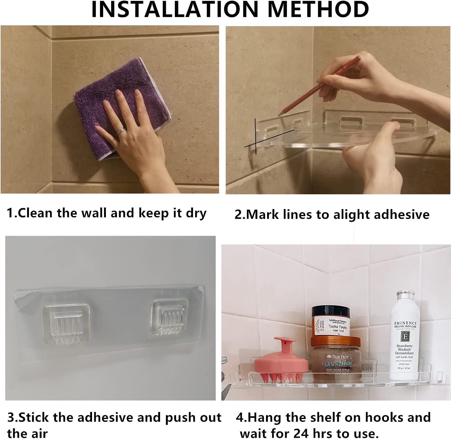 Jiepai Acrylic Corner Shower Caddy Shelf With Hooks 2 Pack, Adhesive Wall Mounted Bathroom Shower Shelf Organizer For Inside Sho