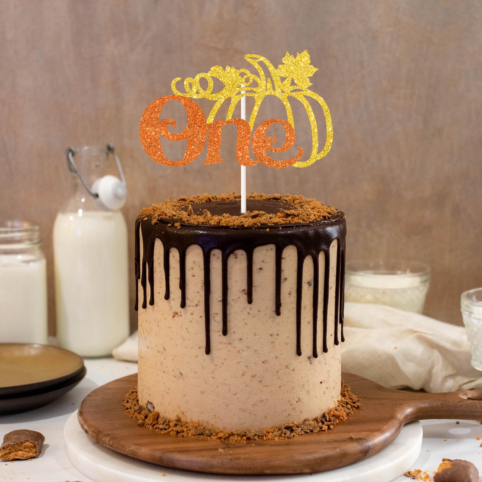 Pumpkin One Cake Topper - Fall Harvest Theme Pumpkin First Birthday Cake Decor - Autumn Baby Shower 1st Birthday Thanksgiving Pa
