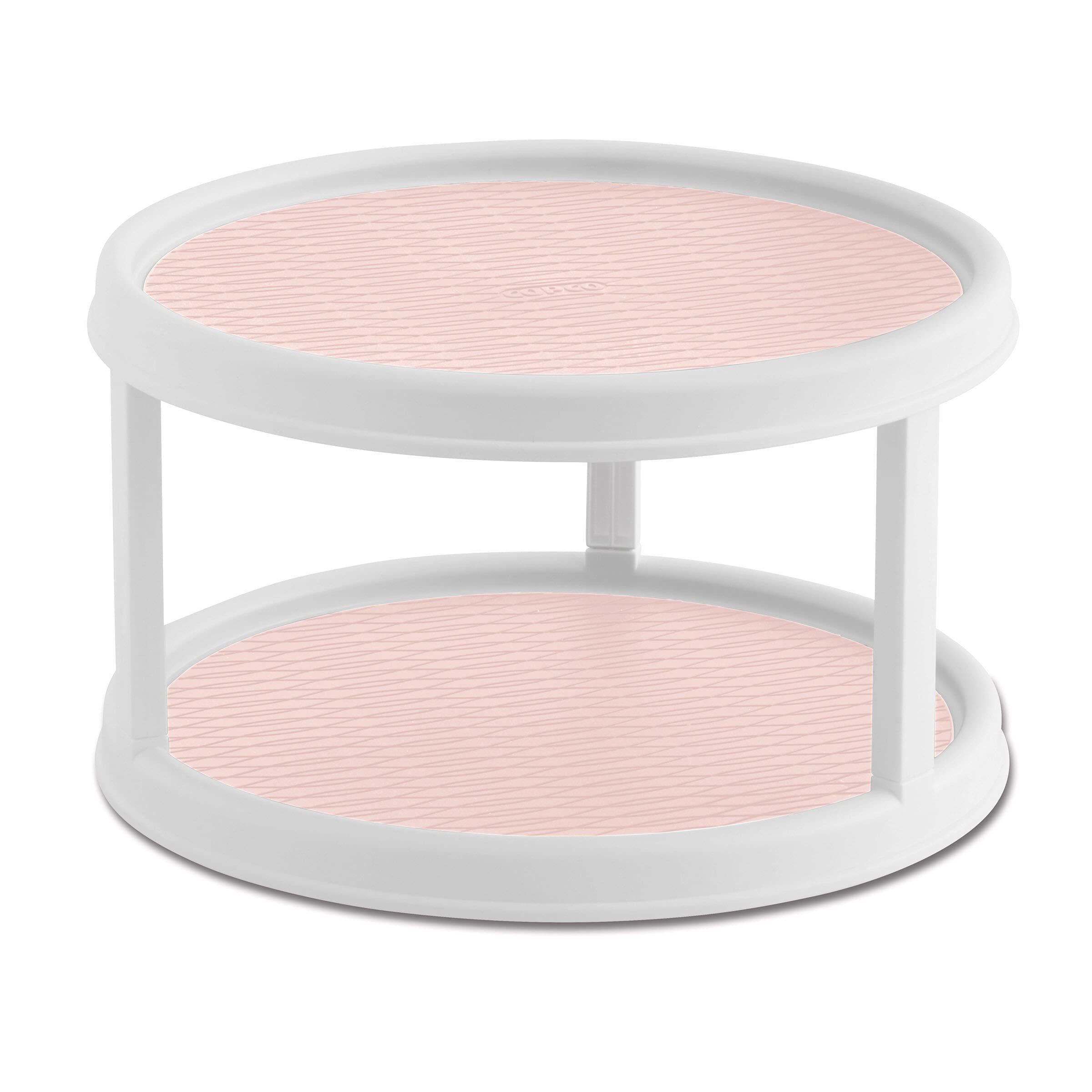 Copco Non-Skid 2 Tier Pantry Cabinet Lazy Susan Turntable, 12-Inch, White/Pink