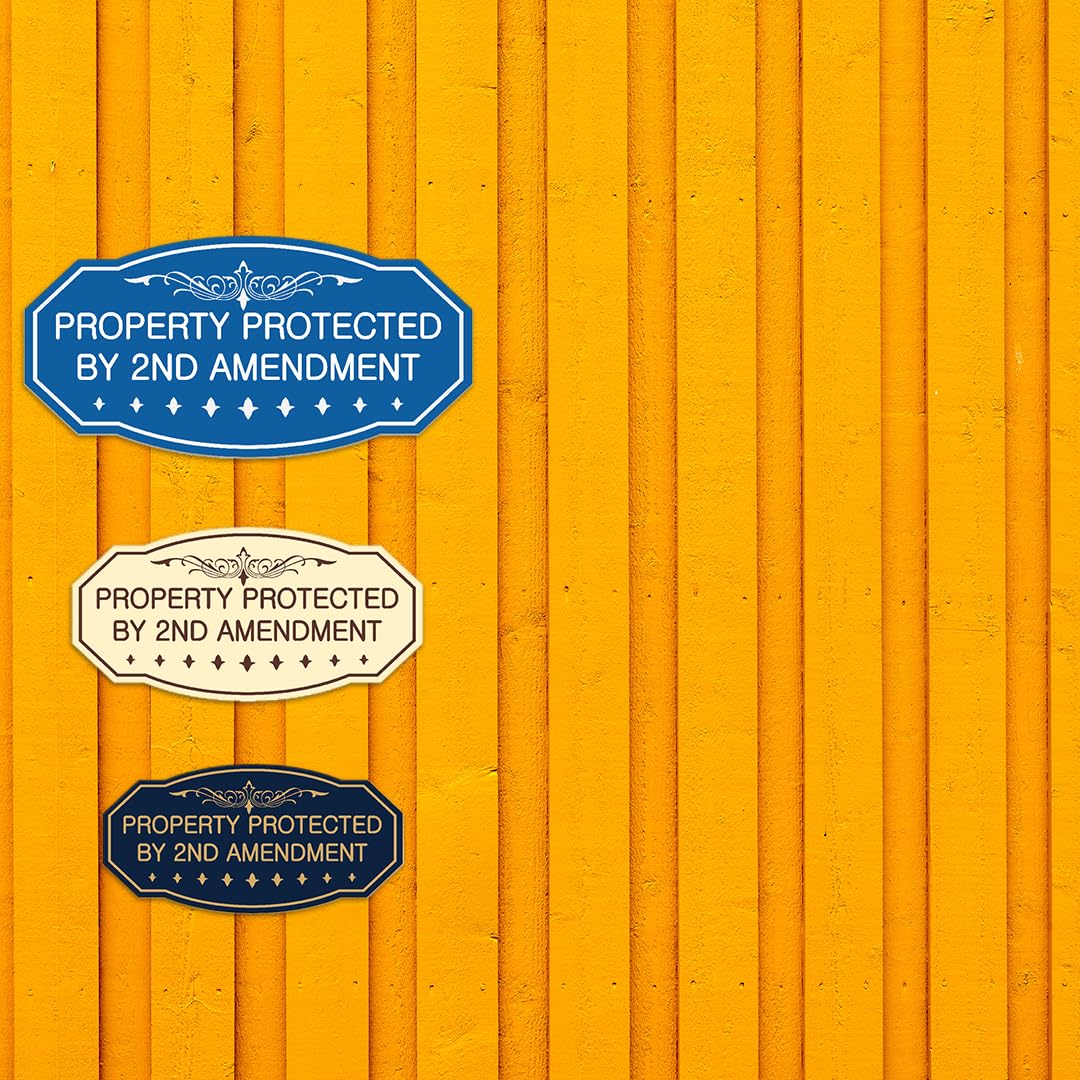 Victorian Property Protected By 2nd Amendment Sign - Easy Installation | Durable Wall or Door (Black/Gold) - Small (2 Pack)