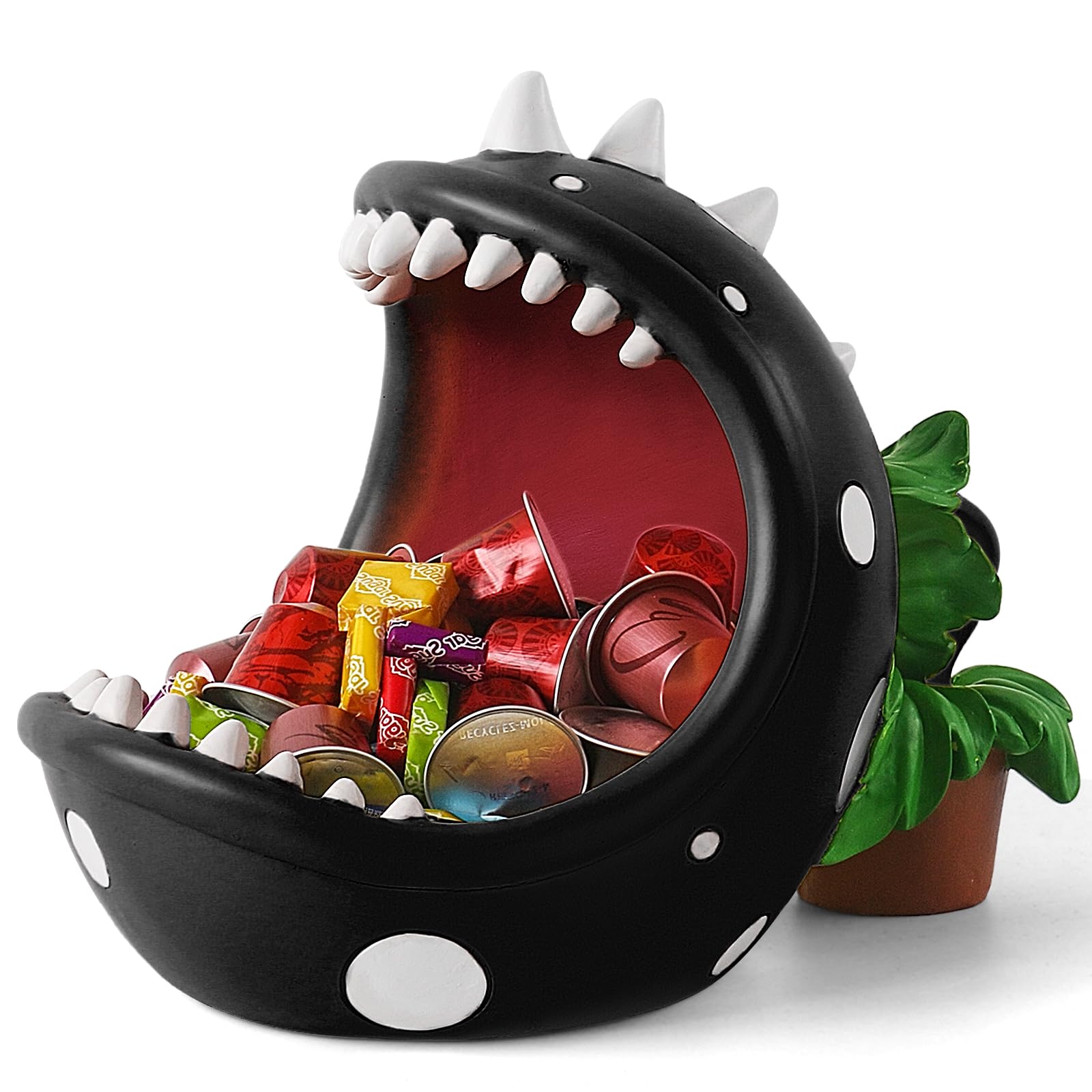 ehuoyan Piranha Plant Large Candy Bowl For Candy Dish Key Bowl Decorative Bowl Home Decorations Indoor Big Mouth Plant (Silver, 