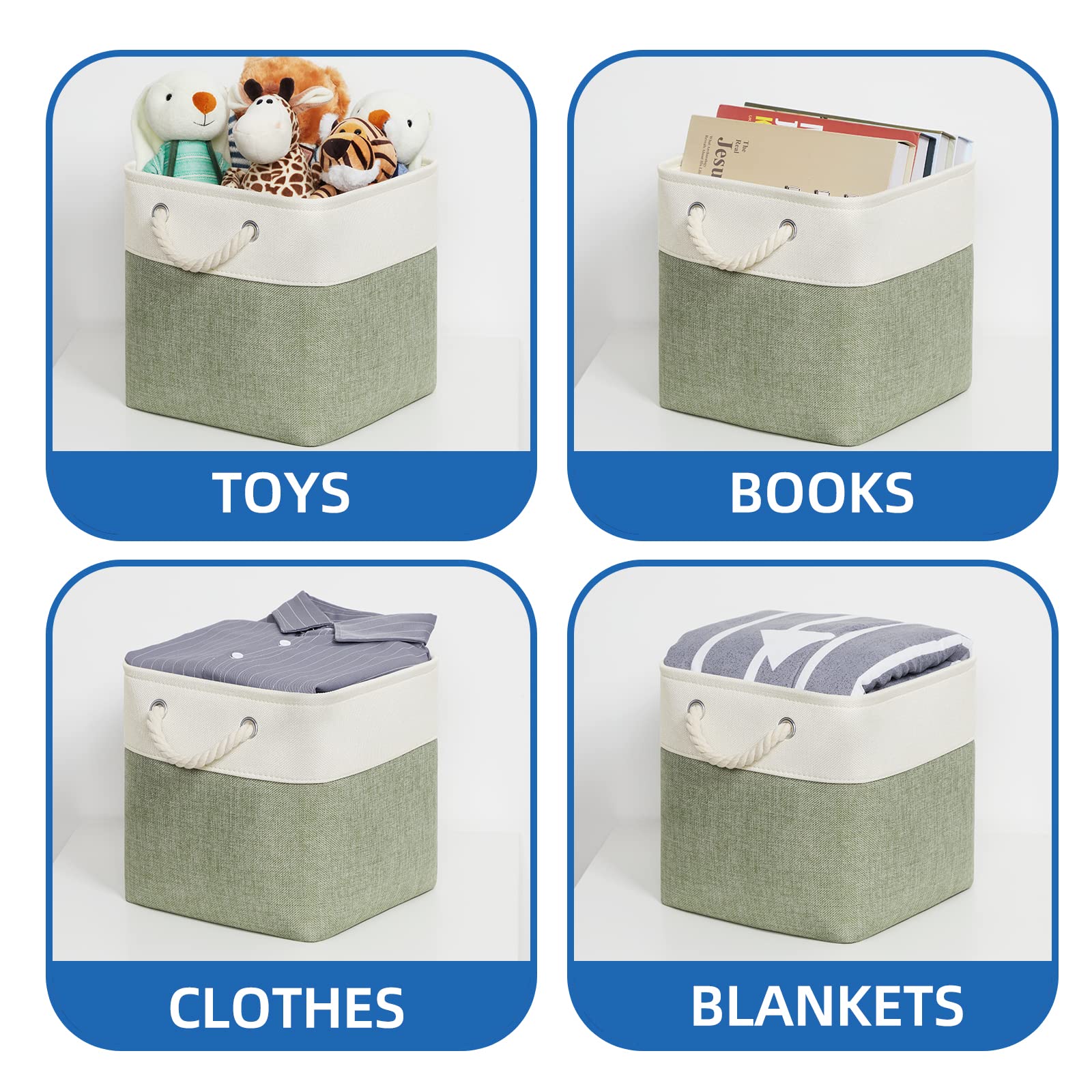 Temary Cube For Shelves 11 Inch Bin 4Pack Fabric Storage Baskets For Organizing Toys, Clothes, Decorative Baskets With Rope Hand