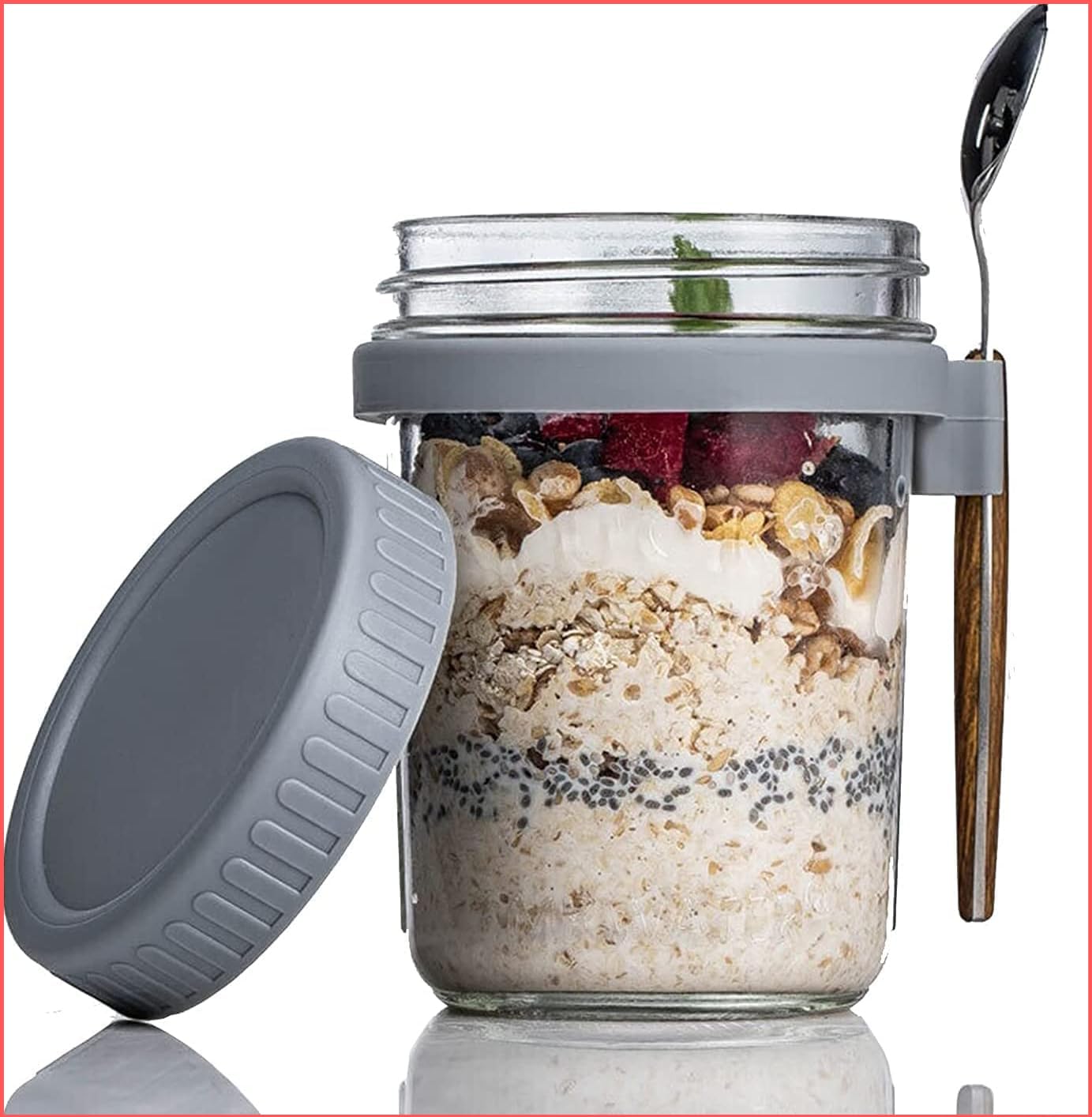 Zephorus Oat Container With Lid And Spoon Jar Set Large Airtight Oatmeal Container With Measure Marks Cereal, Milk, Vegetable An