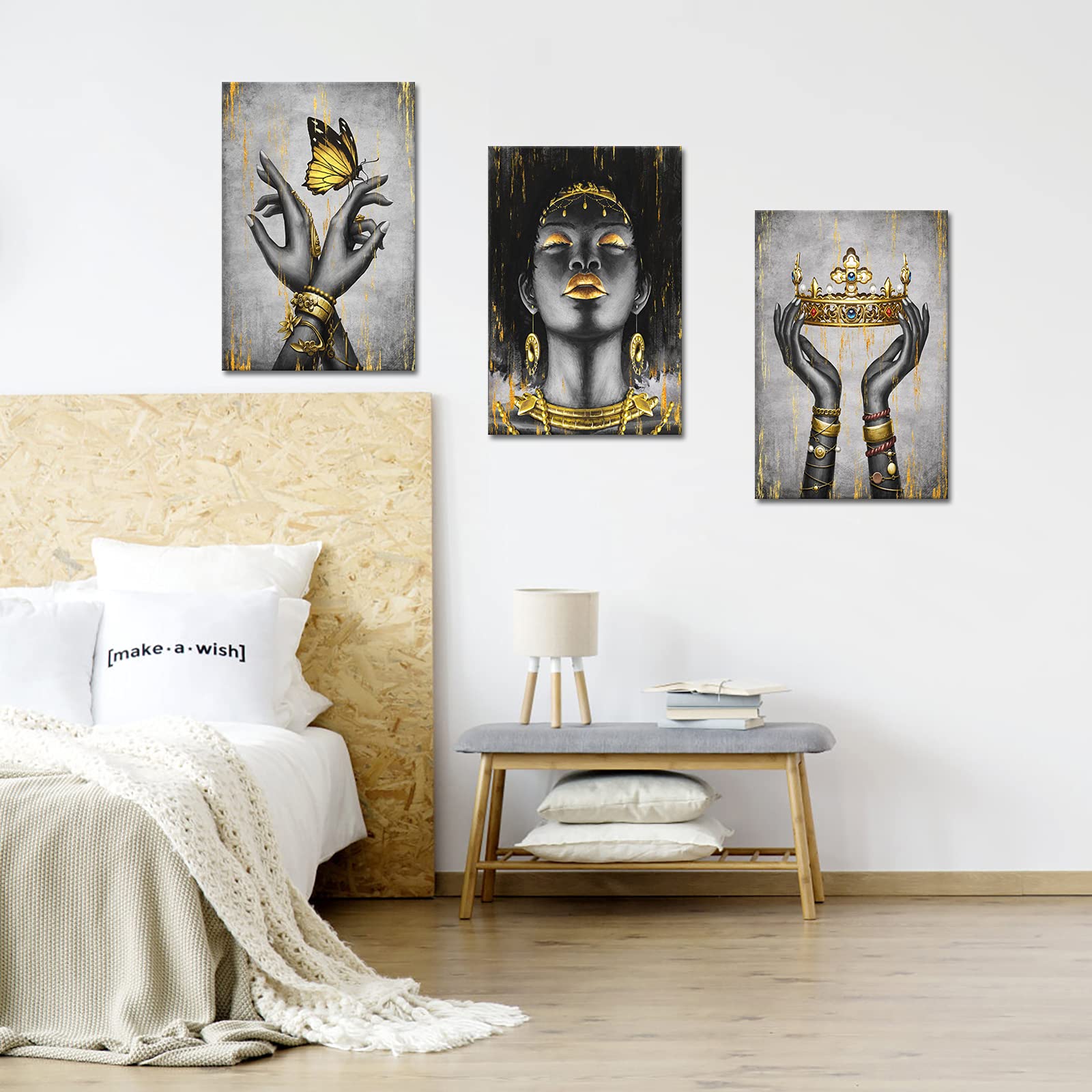 Welmeco Elegant African American Woman With Gold Crown Fashion Accessories Painting Giclee Prints Black Girl Canvas Poster Galle