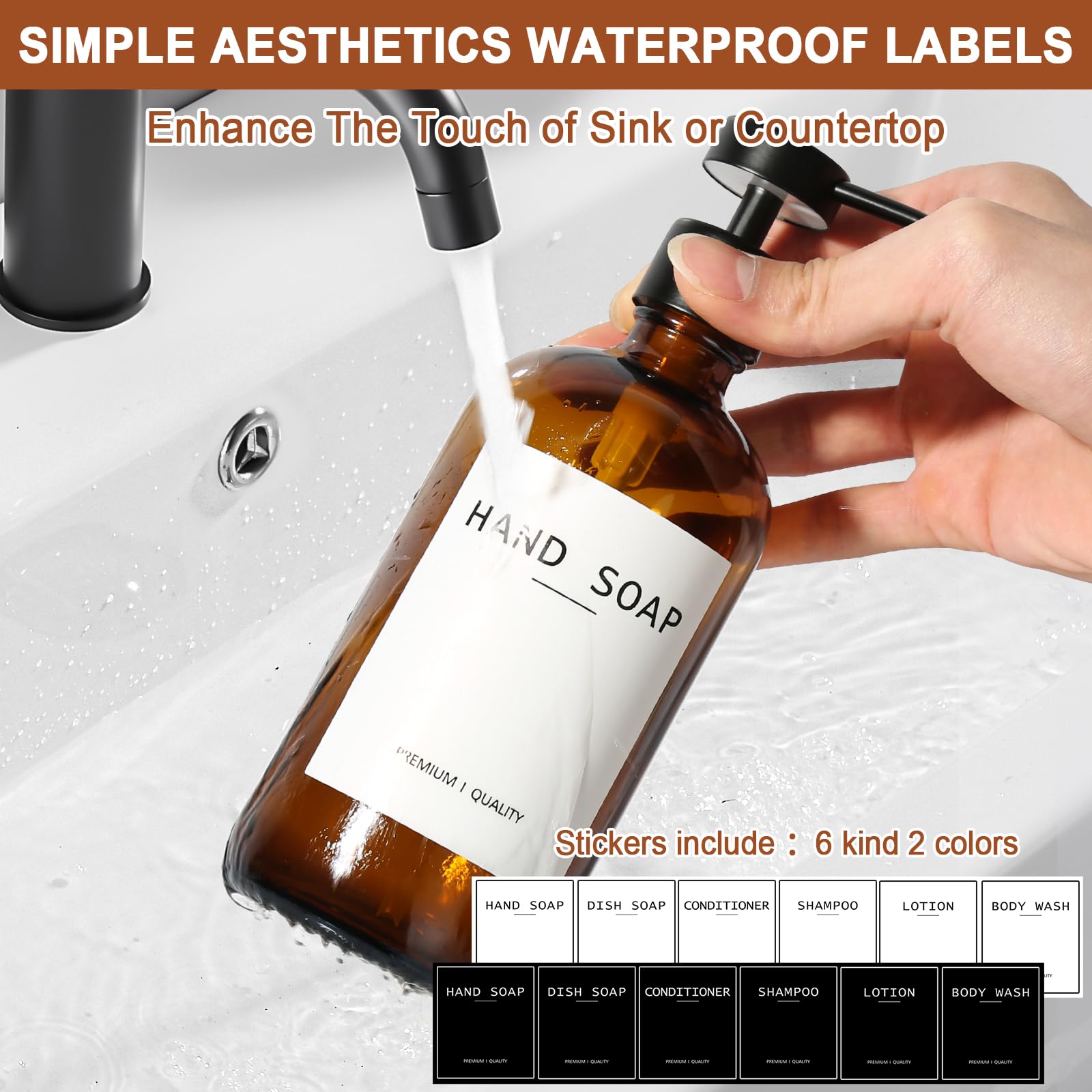 Rytoxilo Amber Glass Soap Dispenser 2 Pack, Bathroom Hand Soap Dispenser With Stainless Steel Pump, 16 Oz Kitchen Hand And Dish