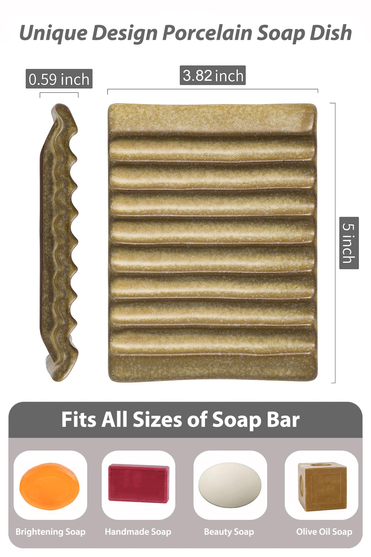 Soap Holder For Countertop With Self Drain, Ceramic Bar Soap Dish For Sink, Japanese Soap Saver For Shower, With Self Drain, Lif