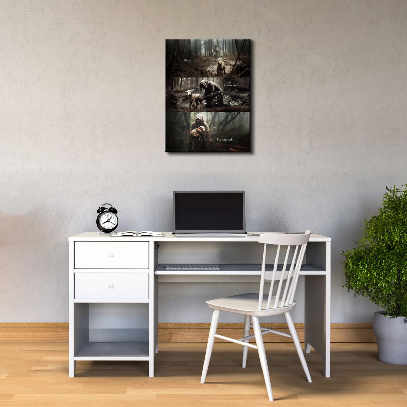 Yonica Christian Wall Art Jesus Chasing Lost Lamb Canvas Print Inspirational Wall Decor 24X36 Inch Home Decor