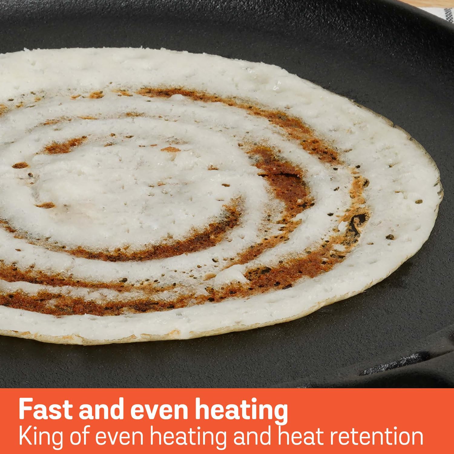 Meyer Pre-Seasoned Cast Iron Flat Dosa/ Roti/ Chapati Tawa Pan with Stick Handle, Dosa Kallu, Iron Tawa Big Size | Pre-Seasoned