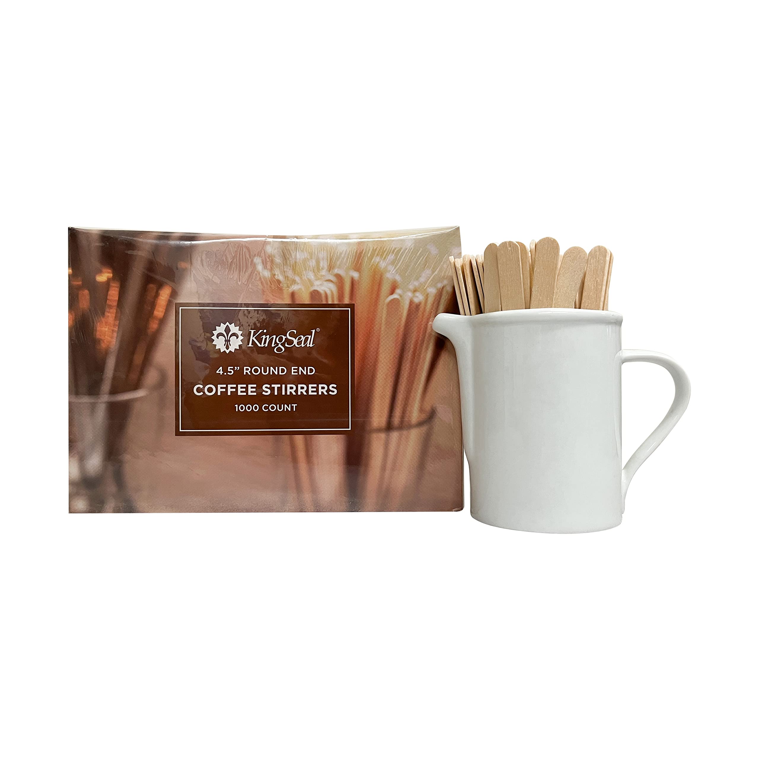 Kingseal Natural Birch Wood Coffee Beverage Stirrers, Stir Sticks, Waxing Sticks, 4.5 Inches, Round End - 2 Packs Of 1000 (2000