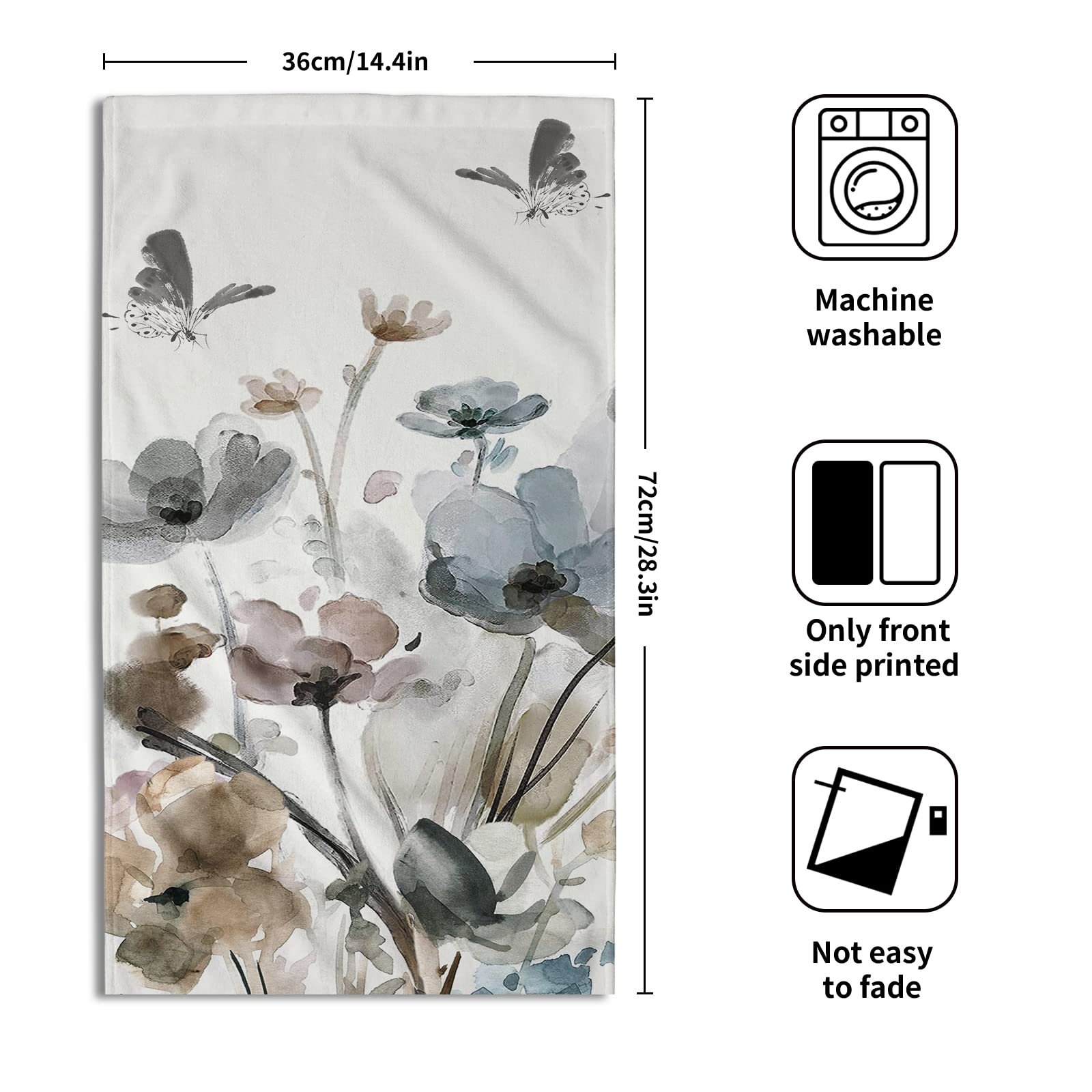 Grey Floral Hand Towels Boho Botanical Fingertip Towels Set Of 2 Soft Guest Face Towel Bathroom Decorations Thin Kitchen Tea Dis