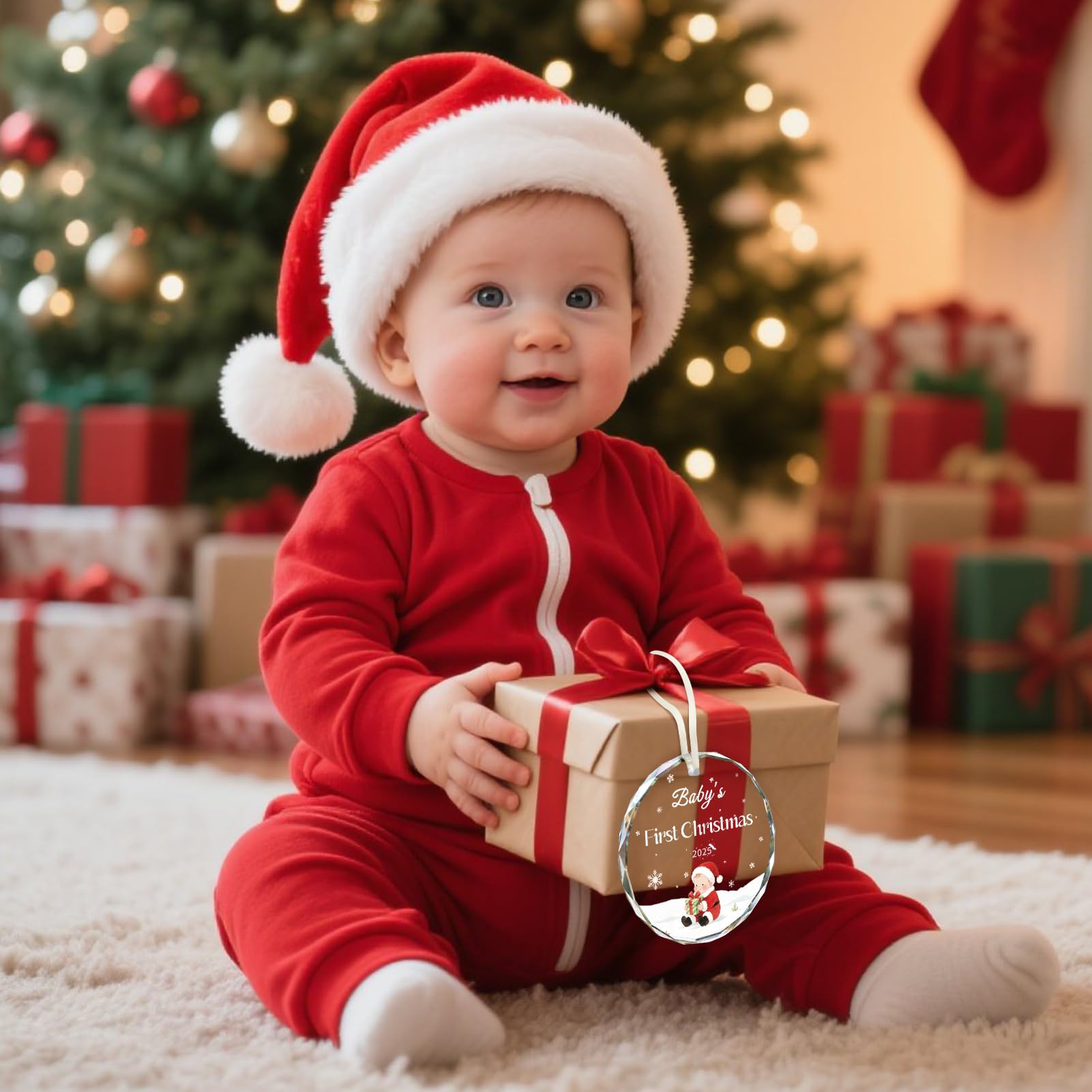 Baby  s First Christmas Ornament 2025, Crystal Glass 1st Christmas Ornament for Baby Girl Boy Christmas Newborn Gifts Keepsake B