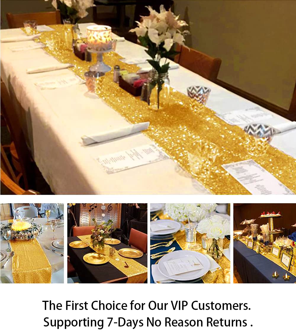 ShinyBeauty 12x72-Inch Rectangle-Gold-Sequin Table Runner- for Wedding/Party/Decor (12x72-Inch)
