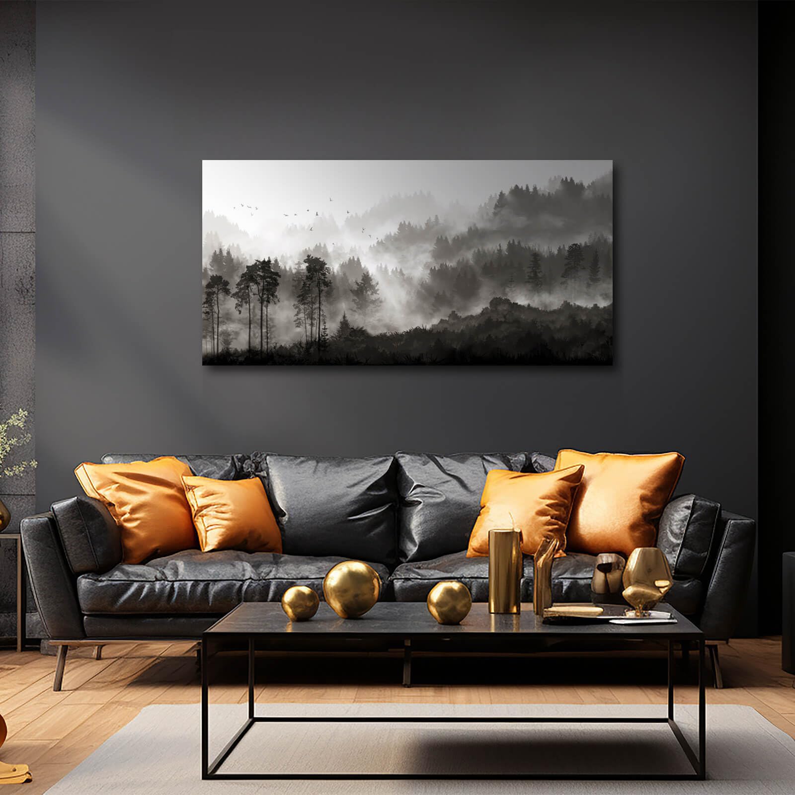 Yjyart Landscape Wall Art Black Forest Tree Painting For Bedroom Living Room Kitchen Office Well Decoration Ready To Hang 24X48