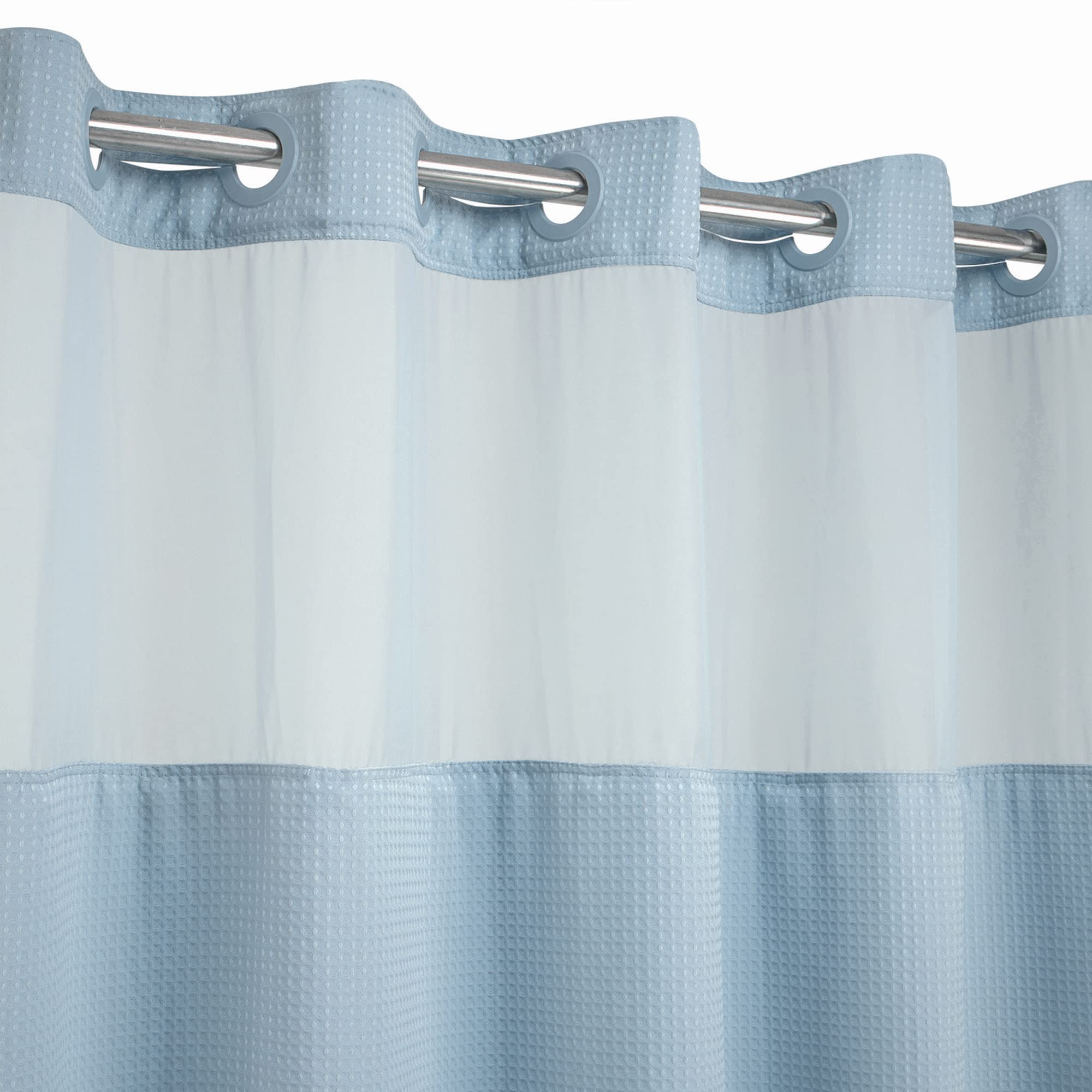 No Hooks Required Waffle Weave Shower Curtain With Snap In Liner - 71W X 74H,Hotel Grade,Spa Like Bath Curtain,Blue