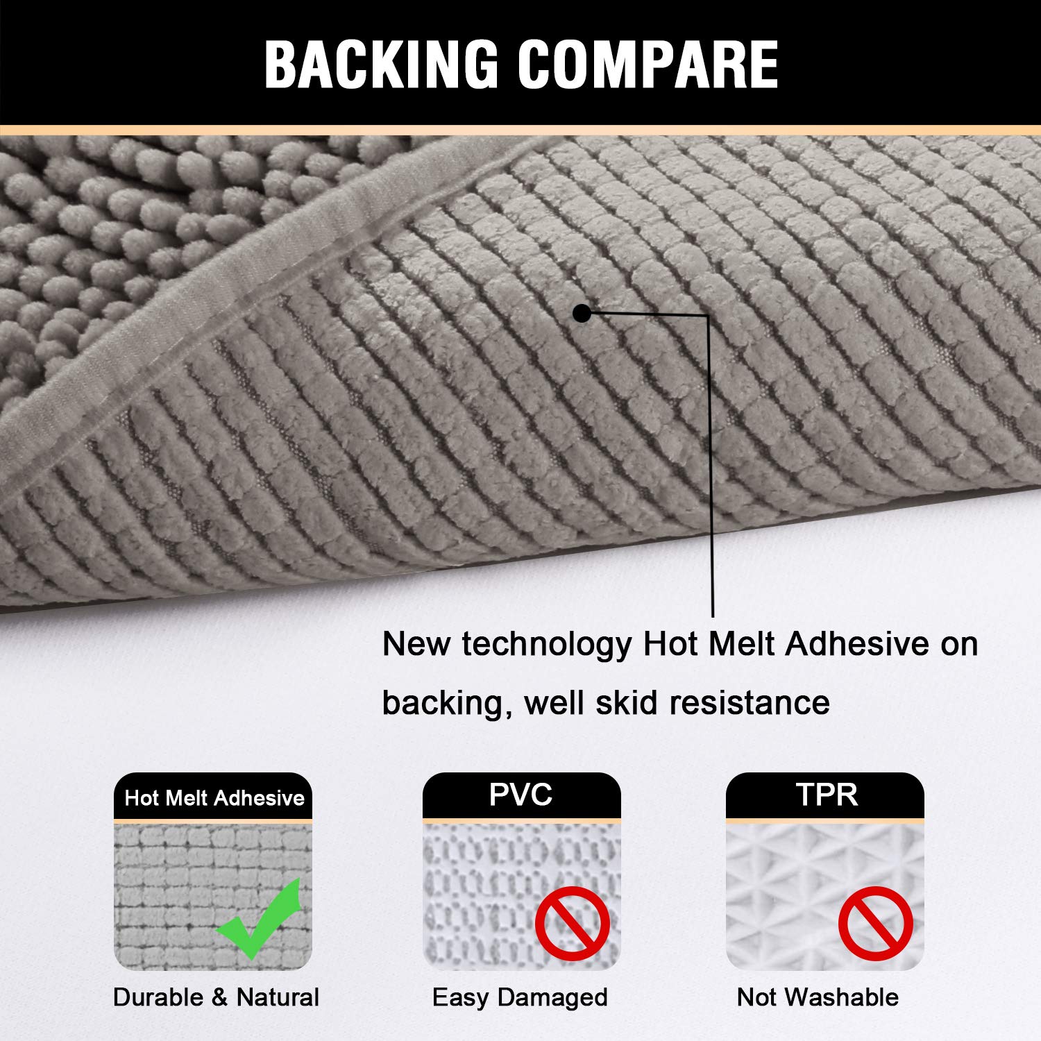 H.Versailtex Chenille Bath Rug Non-Slip Bathroom Rug Shag Shower Mat Machine-Washable Bath Mat With Water Absorbent Soft Microfi