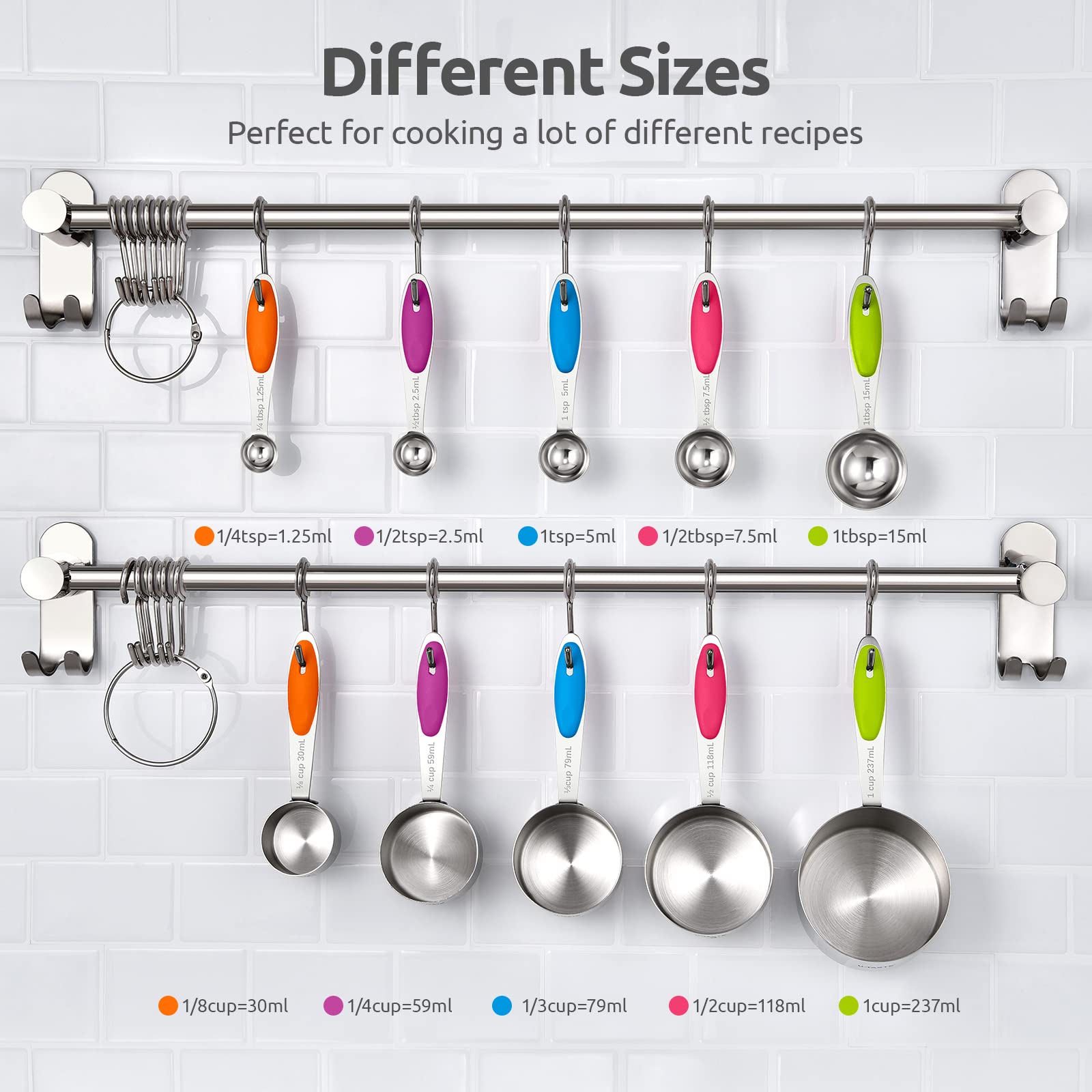 Measuring Cups : U-Taste 18/8 Stainless Steel Measuring Cups And Spoons Set Of 10 Piece, Upgraded Thickness Handle (Multicolors)
