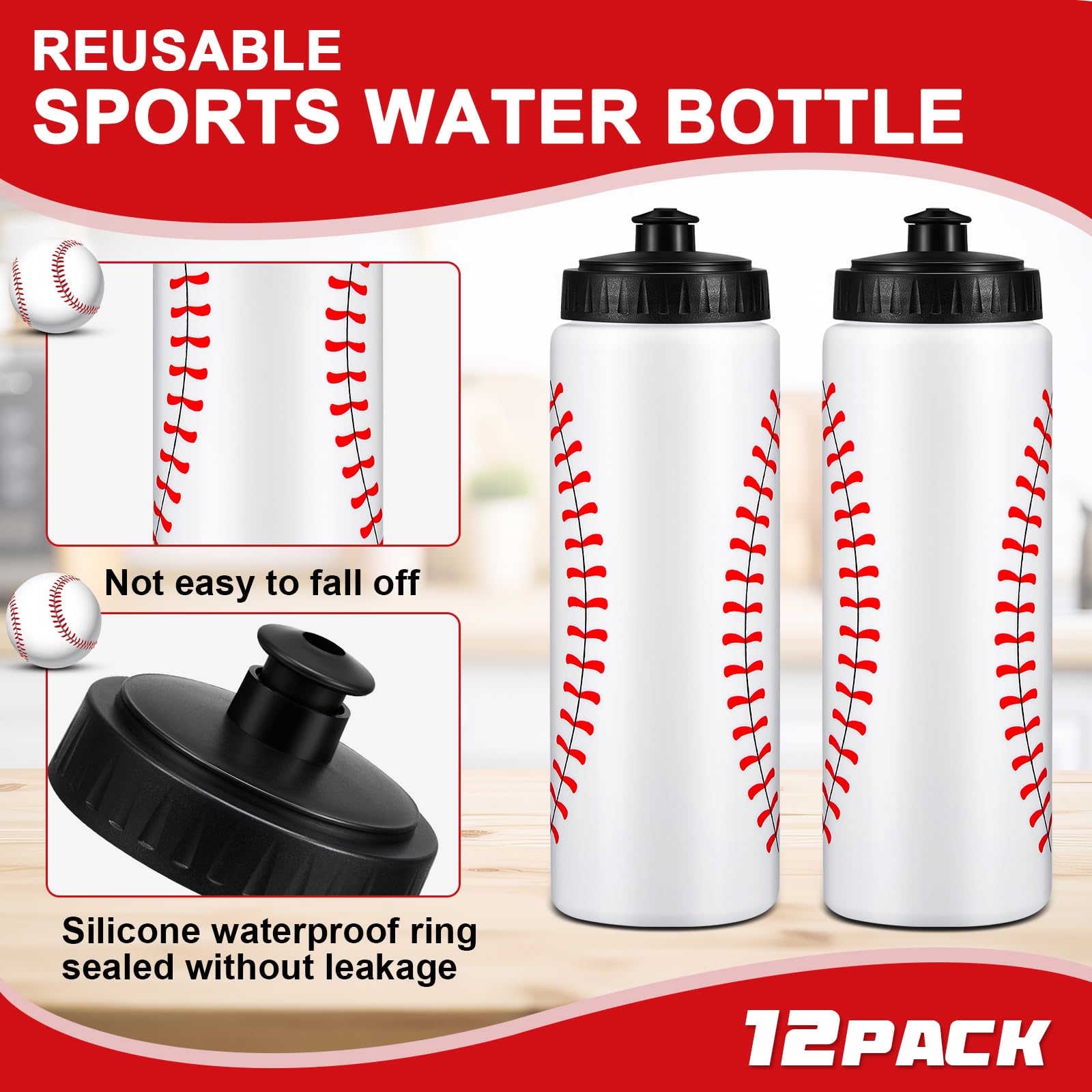 Yaomiao 12 Pcs Baseball Water Bottle Bulk Reusable Baseball Sports Bottle 20 Oz Squeeze Water Bottles Baseball Accessories Gifts