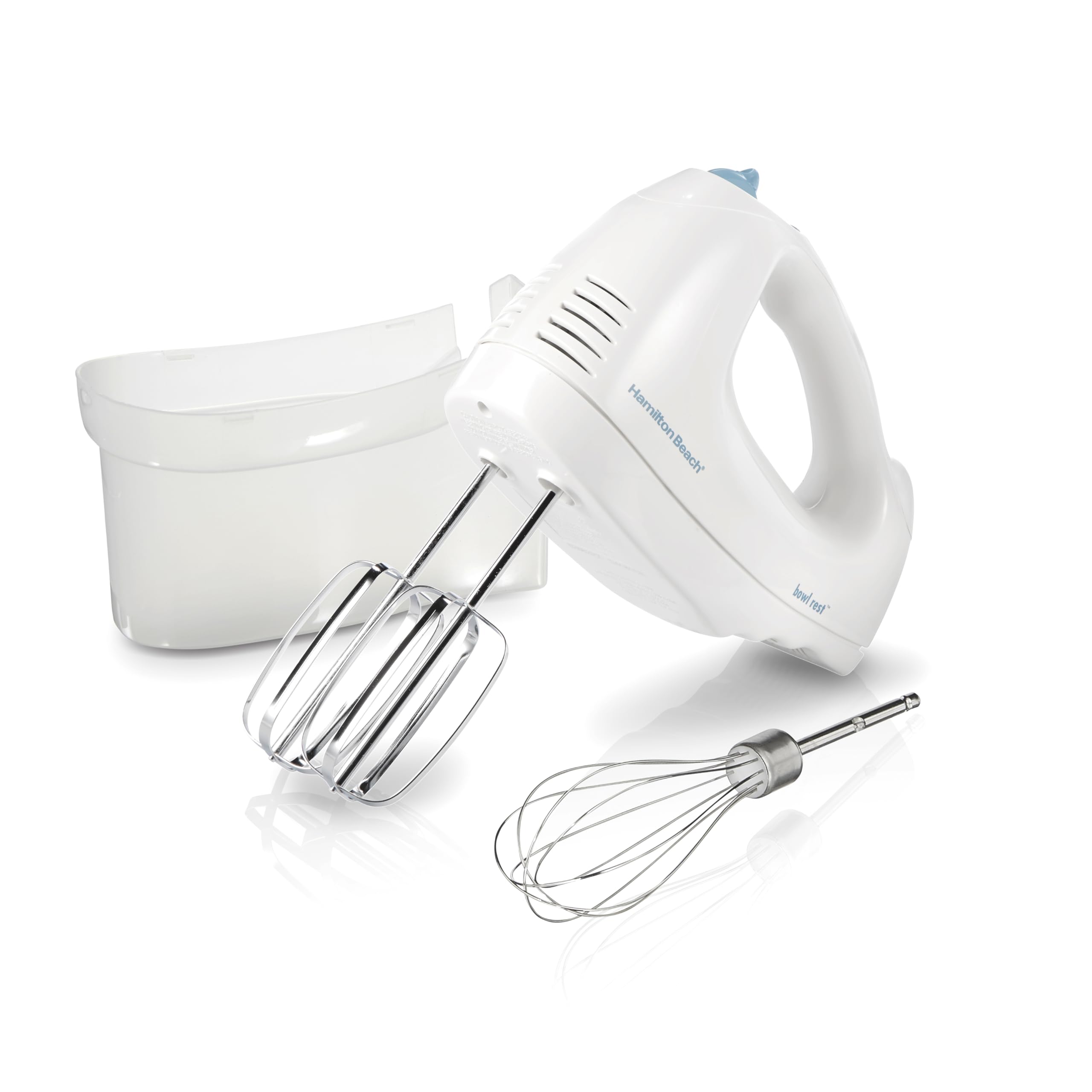 Hamilton Beach 6-Speed Electric Hand Mixer With Whisk, Traditional Beaters, Snap-On Storage Case, 250 Watts, White