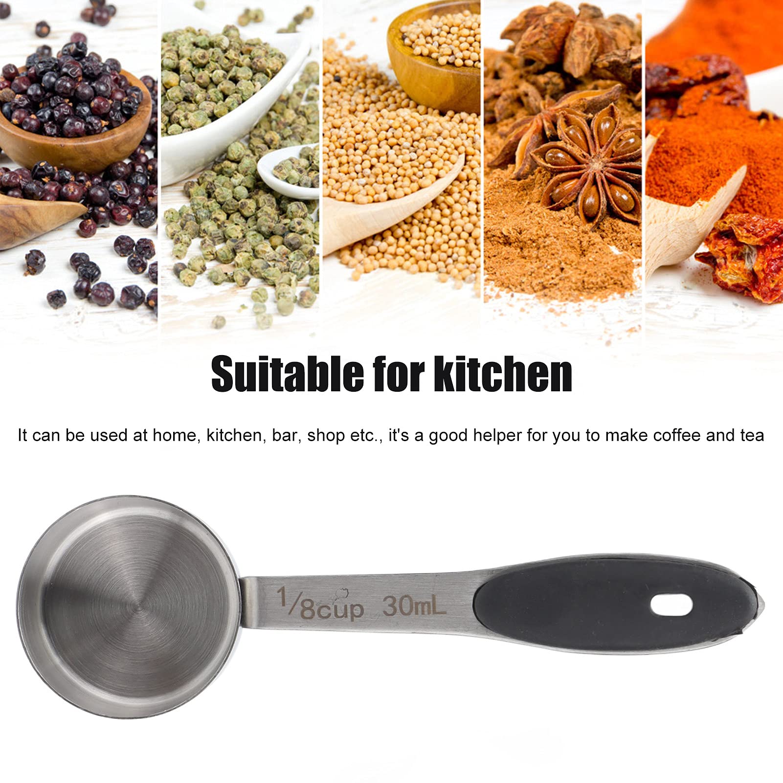 TOPINCN Stainless Steel Measuring Cups - 1/8 Cup, Large Capacity, Comfortable Handle, Silver, Model PCG-US280423_9HCBV24H