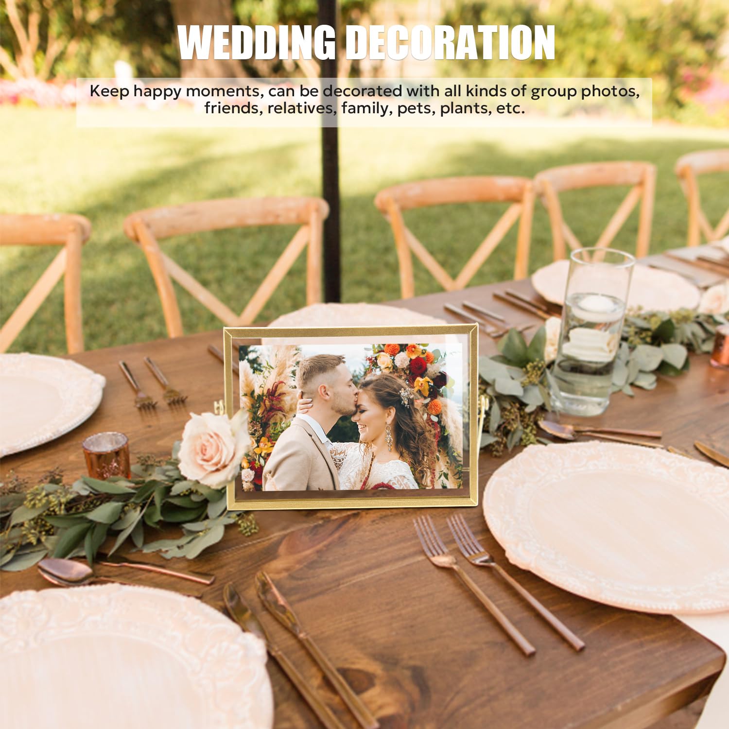 AceList 6x8 Picture Frame Set of 3 for 4x6 Picture - Gold Metal Floating Photo Frame with Glass Cover - 6x8 Frame Gold Picture F