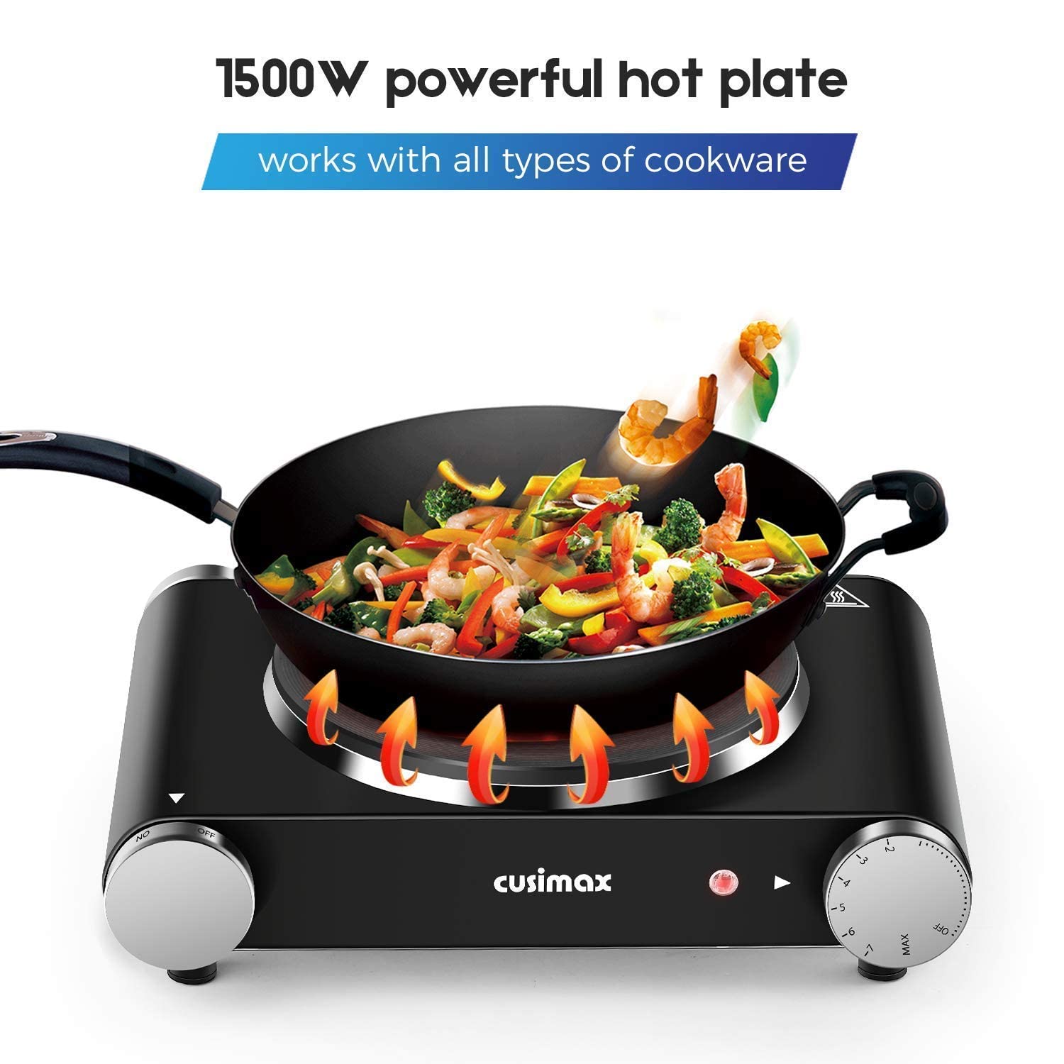 Cusimax Hot Plate Electric Burner Single Burner Cast Iron Hot Plates For Cooking Portable Burner 1500W With Adjustable Temperatu