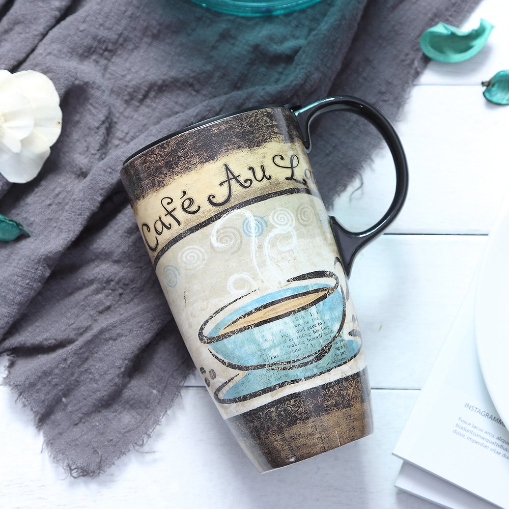 Topadorn Tall Ceramic Travel Mugs 17 Oz. Sealed Lid With Color Box And Handle Coffee Cup, Cafe