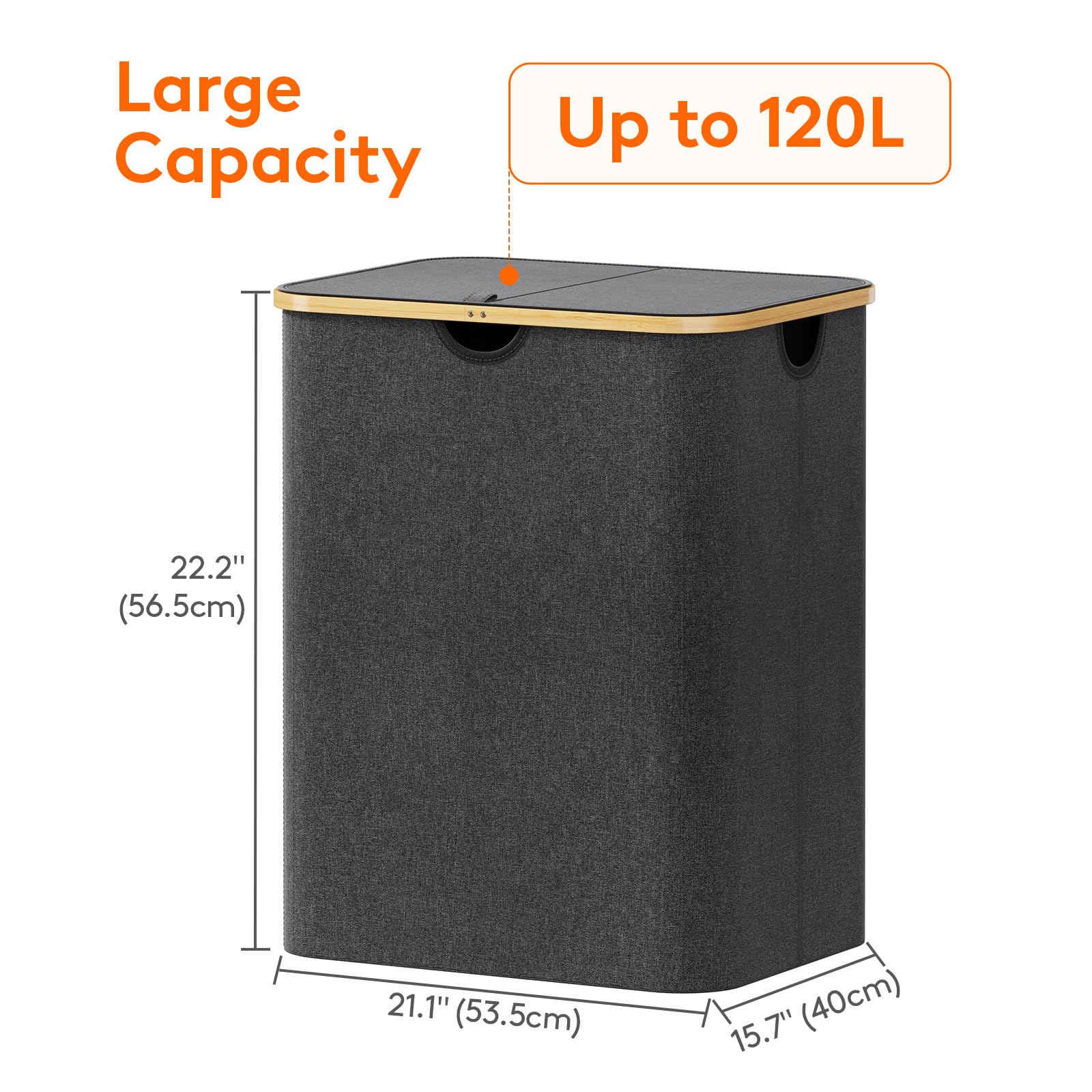 Lifewit 120L Laundry Basket With Lid, Clothes Hampers For Laundry With Bamboo Handles And A Removable Laundry Bag, Large Foldabl