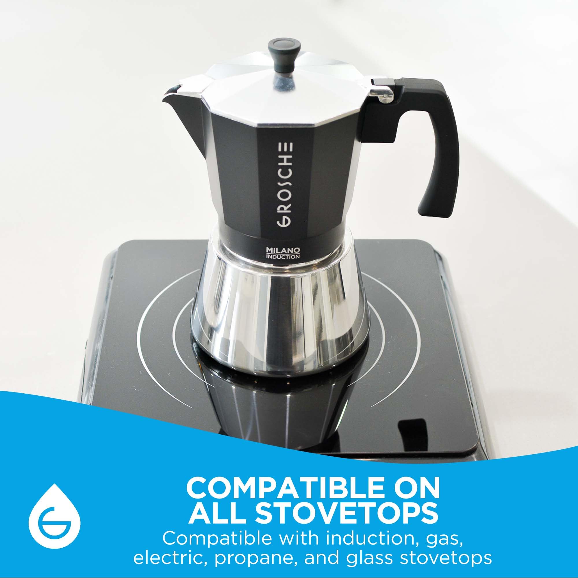 Grosche Milano Induction Stovetop Espresso Maker Moka Pot For Greca, Induction, Electric & Gas Stoves, Dishwasher Safe Stovetop