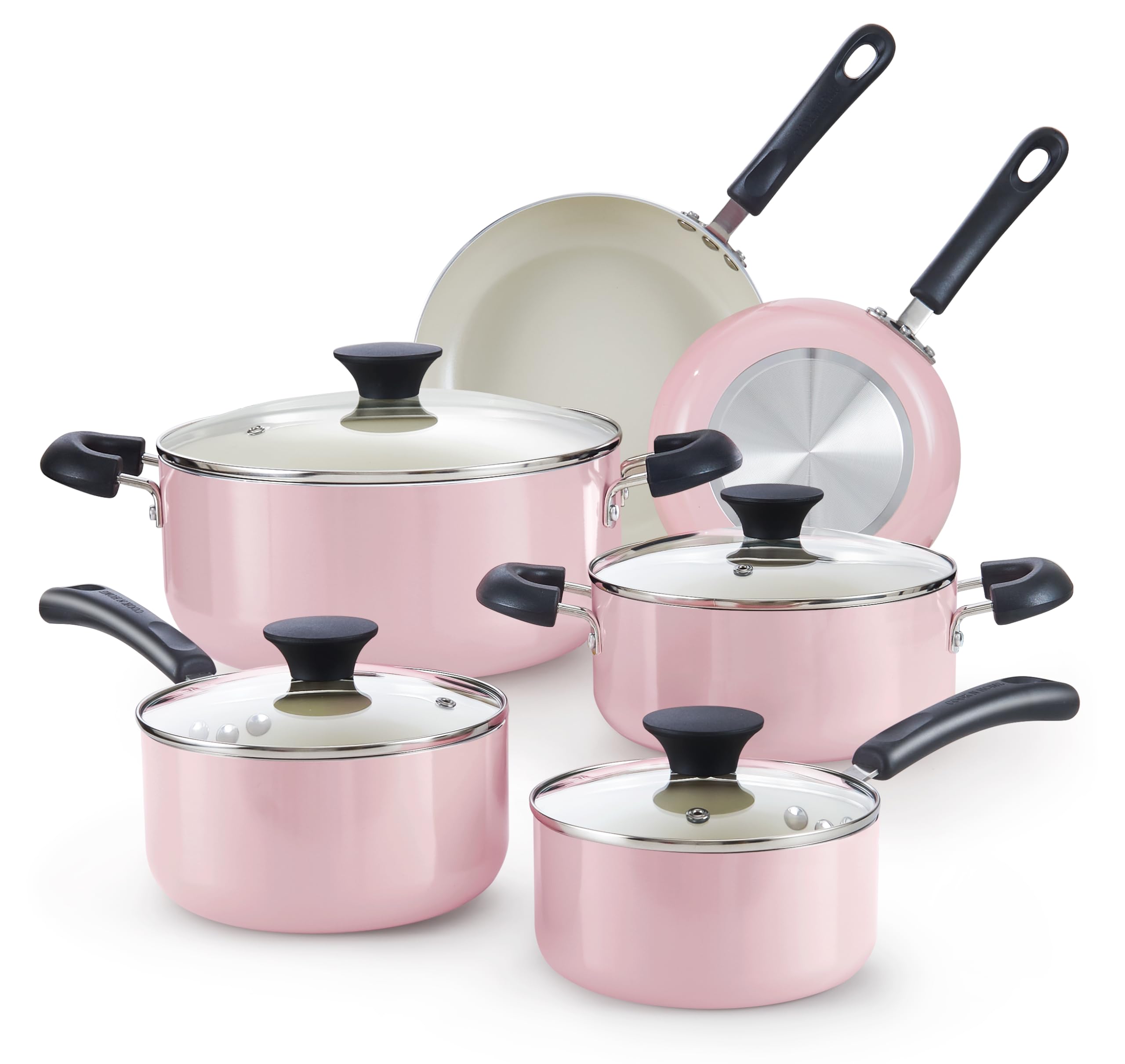 Cook N Home Basics Ceramic Nonstick Pots and Pans Cookware Set, Dutch Ovens and Saucepans with Glass Lid, Frying Pans without Li