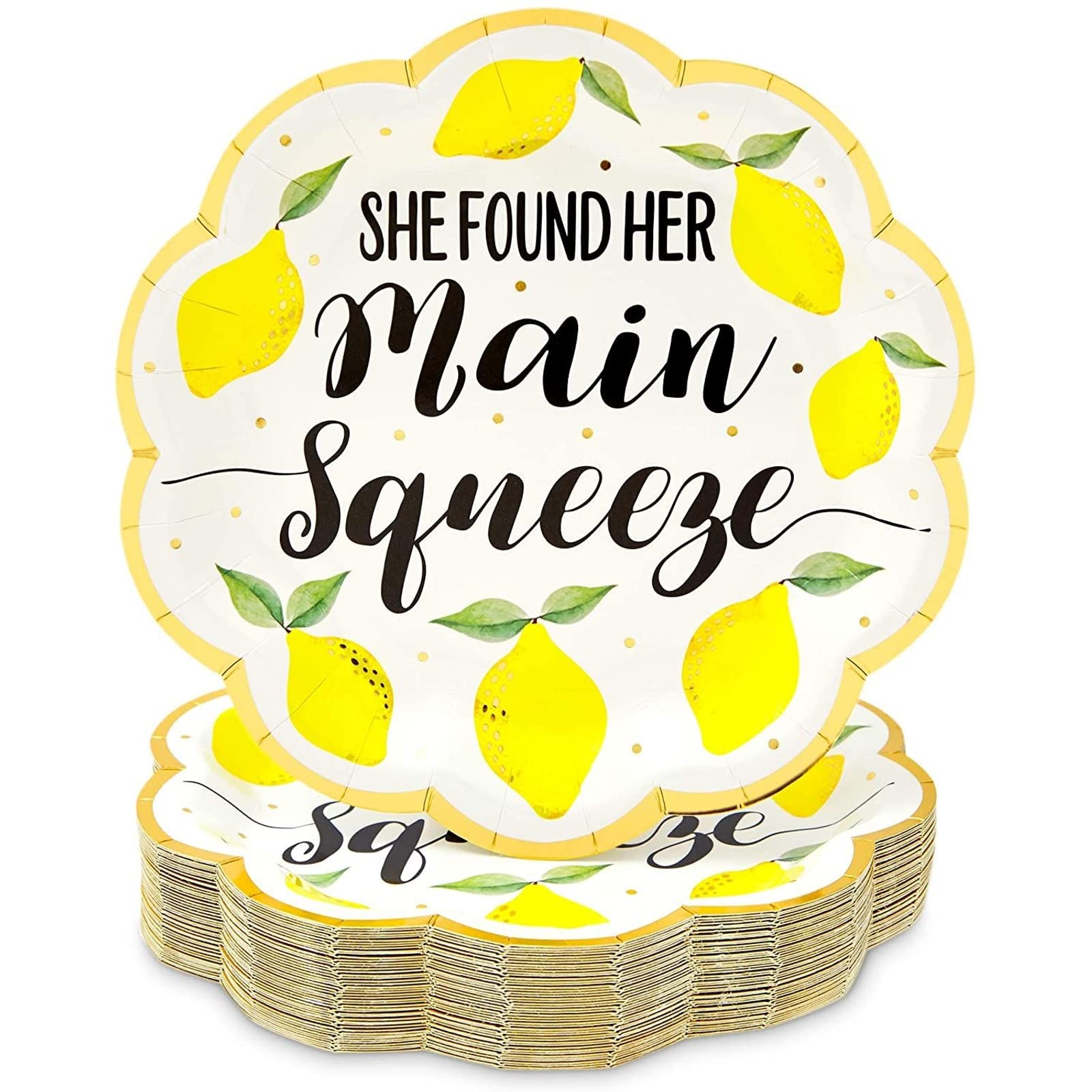 48-Pack Lemon Party Plates, She Found Her Main Squeeze (9 In)