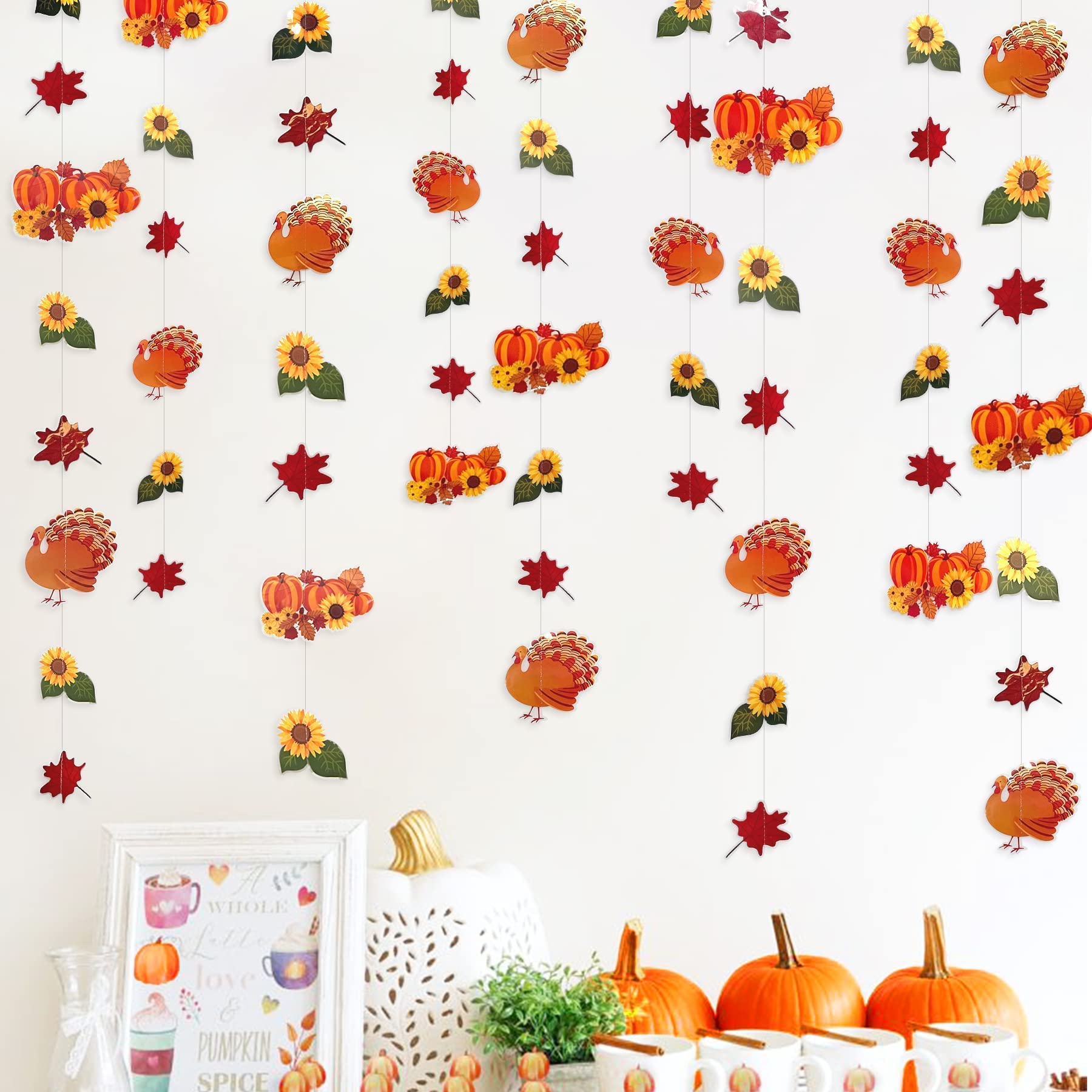 35Ft Thanksgiving Day Party Decorations Plastic Autumn Leaves Sunflower Turkey Pumpkins Garland Banner Bunting Streamers Backdro