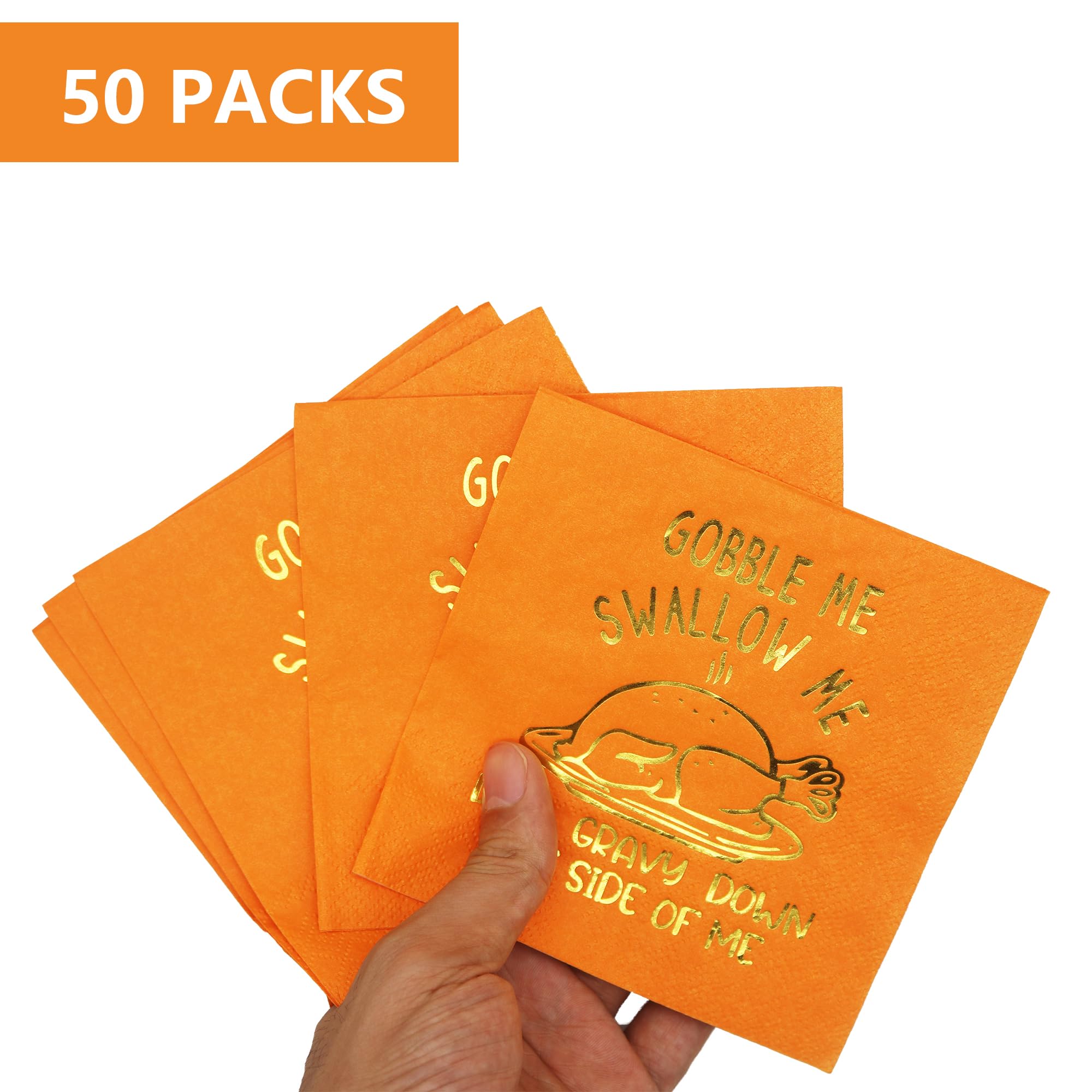 Gobble Me Swallow Me Drip Gravy Down The Side Of Me Foil Napkins, Thanksgiving And Friendsgiving Party Decorations (5 X 5 In, Go