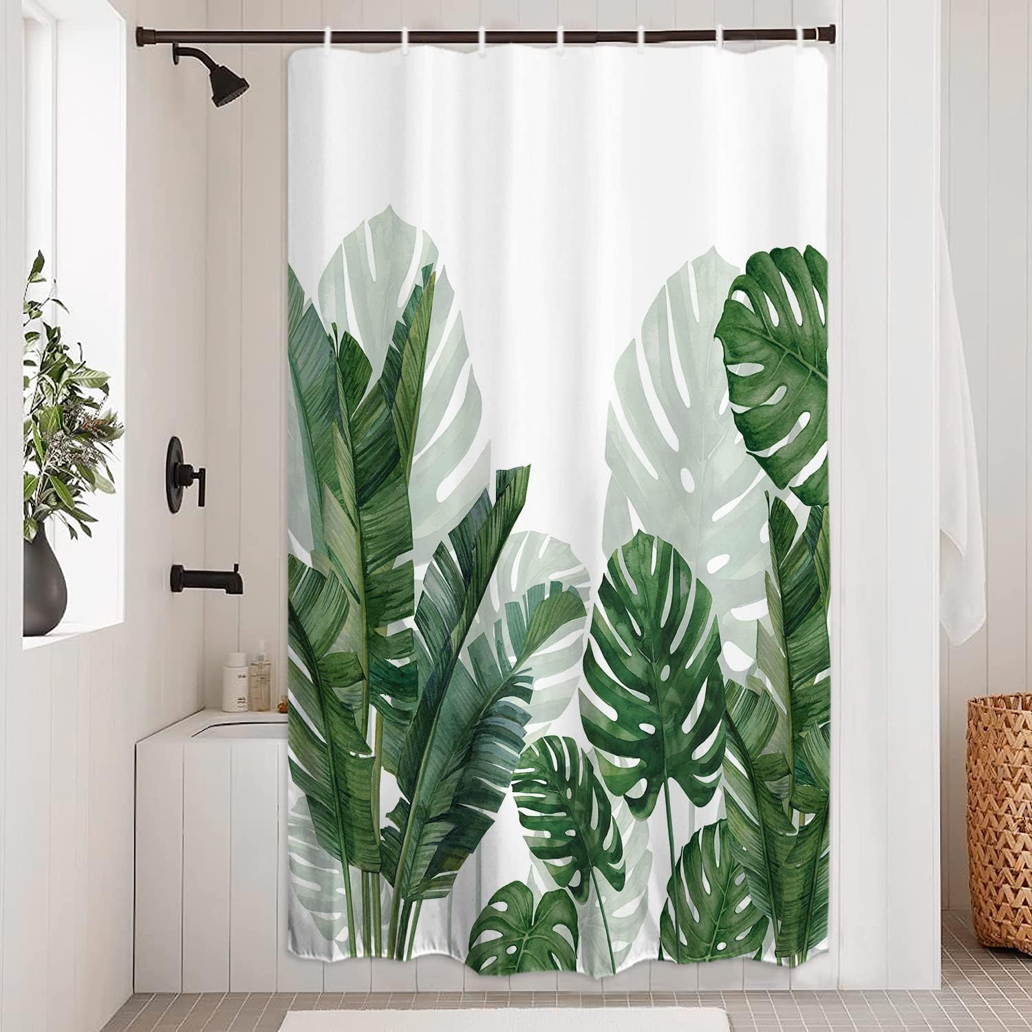 Baccessor Tropical Green Plant Shower Curtain Waterproof Washable Fabric Summer Bathroom Decor Botanical Banana Monstera Leaf Pa