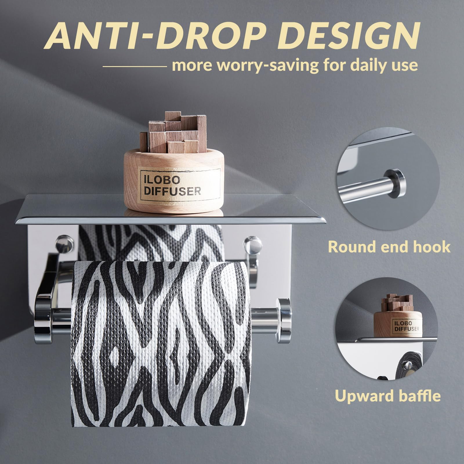 Aplusee Toilet Paper Holder With Phone Shelf Polished Chrome, Sus 304 Stainless Steel Bathroom Accessories Tissue Roll Dispenser