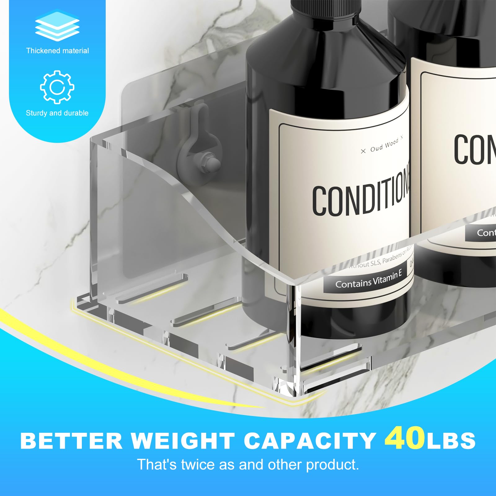 Yawsoup Acrylic Shower Shelves 3 Pack,Adhesive Shower Organizer For Bathroom Storage Home Decor,No Drilling,Transparent Organize