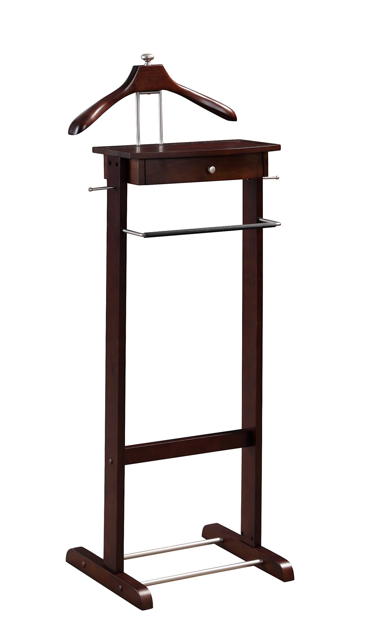 Proman Products Kingston Iii Valet Stand With Drawer, Contour Hanger, Trouser Bar, Tie & Belt Hooks And Shoe Rack - Vl16260