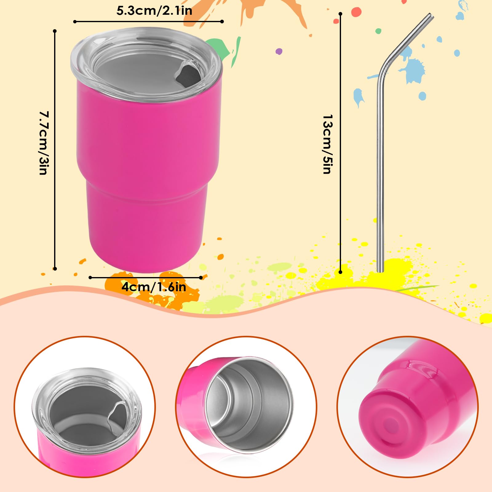 STFALI Cute Shot Glasses with Straw 2 oz, Mini Shot Tumbler with Lid and Straw, Kawaii Insulated Tumblers for Espresso Coffee Sp