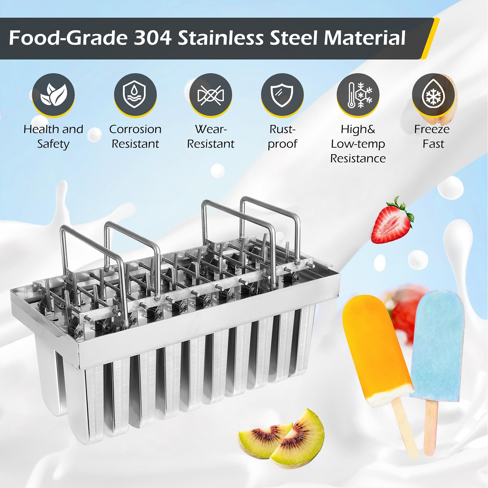 Dyna-Living Commercial Popsicle Molds 20Pcs Round Heads Without Slot Stainless Steel Popsicle Molds Metal Ice Cream Popsicle Mol