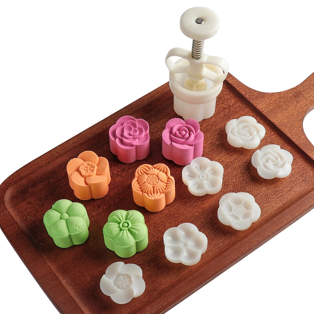 Dltsli Moon Cake Mold Chinese Mid-Autumn Festival Cookie Stamp Set, Thickness Adjustable 50G 6 Stamps Mooncake Shortbread Press