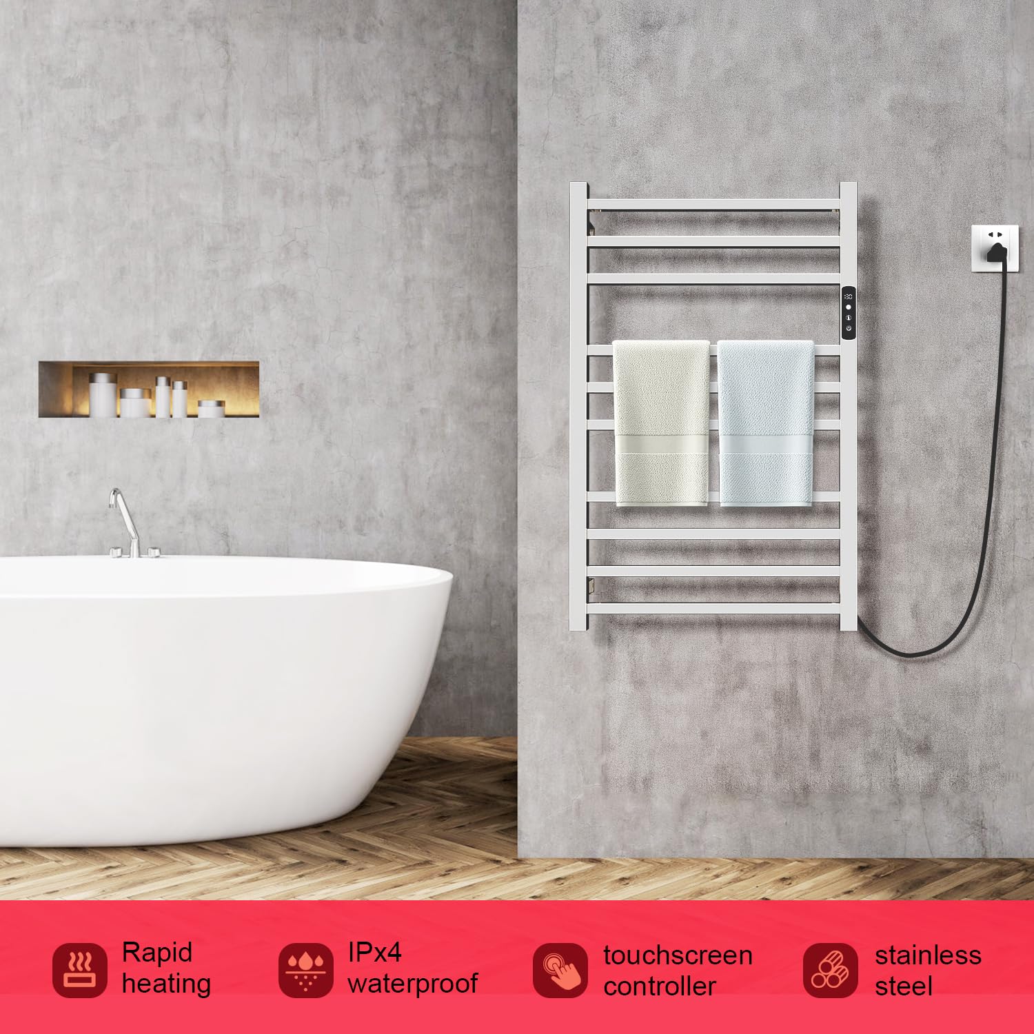 Colliford Towel Warmer,304 Stainless Steel Compact Towel Warmer Rack For Bathroom -10 Bars Wall Mounted Towel Heater With Intell