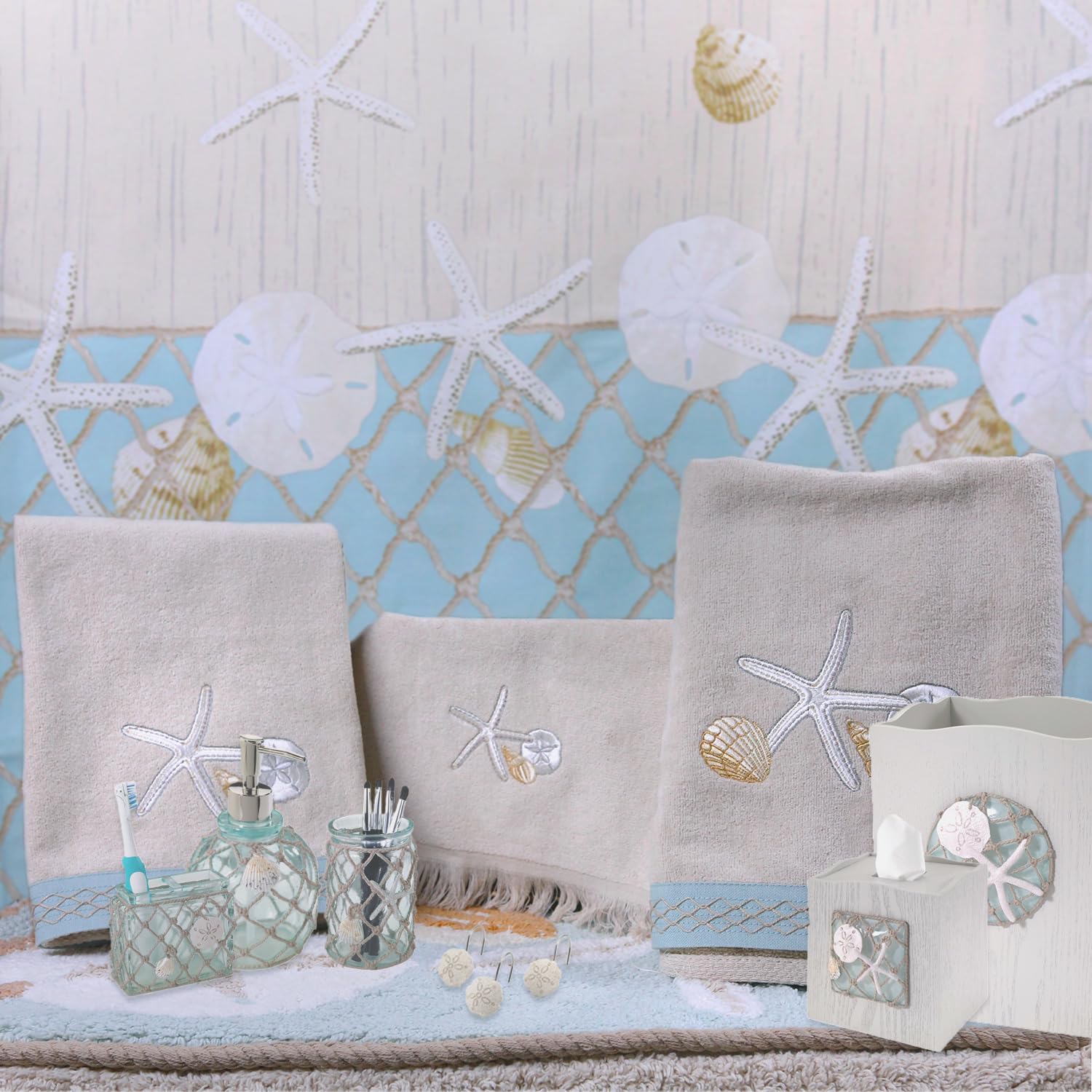 Avanti Linens - Fingertip Towel, Soft & Absorbent Cotton Towel, Beach Inspired Bathroom Accessories (Seaglass Collection)