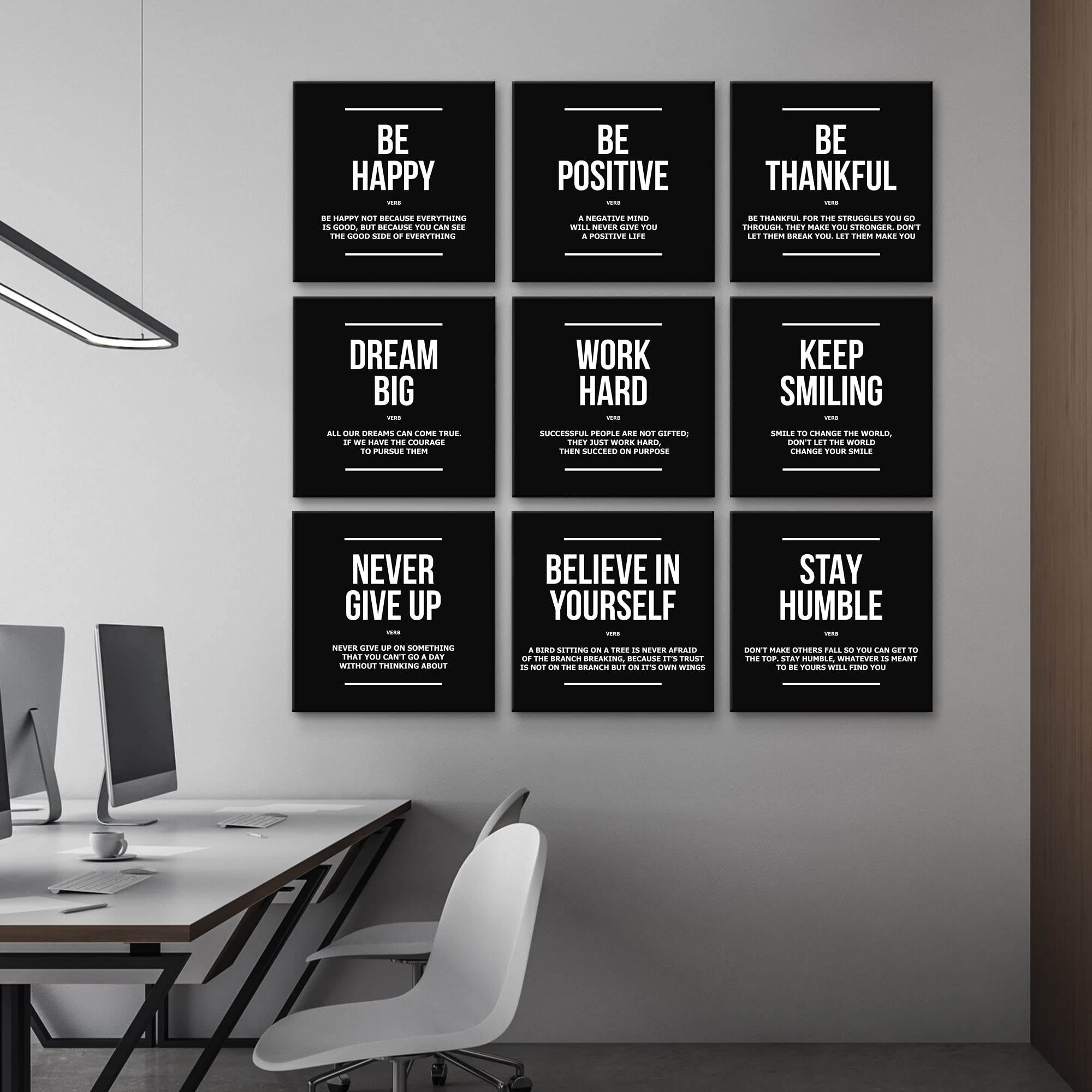 9x Office Decor Inspirational Definitions  Motivational Wall Art Canvas Prints Entrepreneur Bundle Be Positive  Happy  Dream Big  Work Hard  Never Give Up  Believe In Yourself Motivation (Canvas  9x - 20''x20'' in)