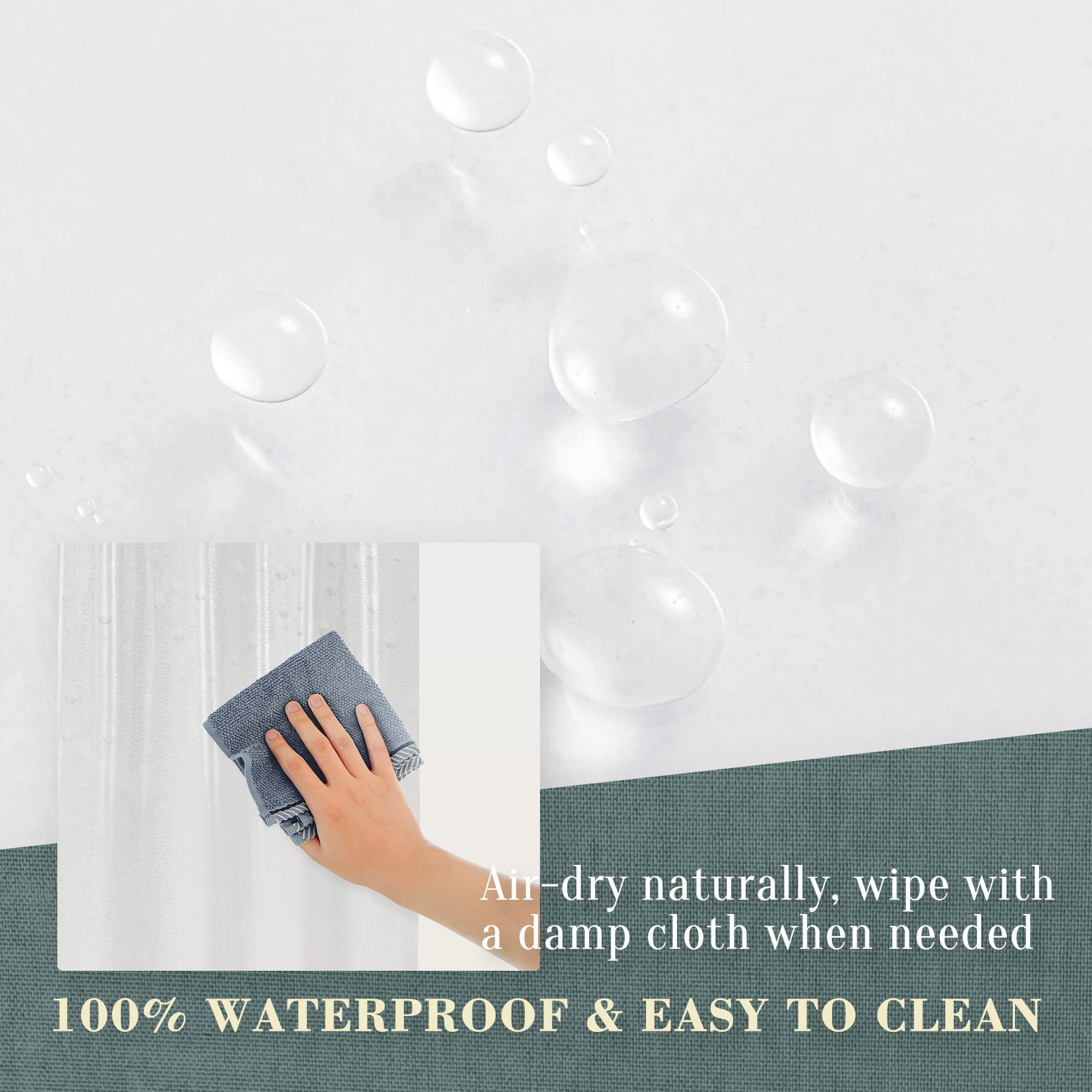 Abluen No Hook Peva Shower Curtain Or Liner - 8G Heavy Duty Clear Bathroom Shower Curtain No Hooks Required, Waterproof Plastic