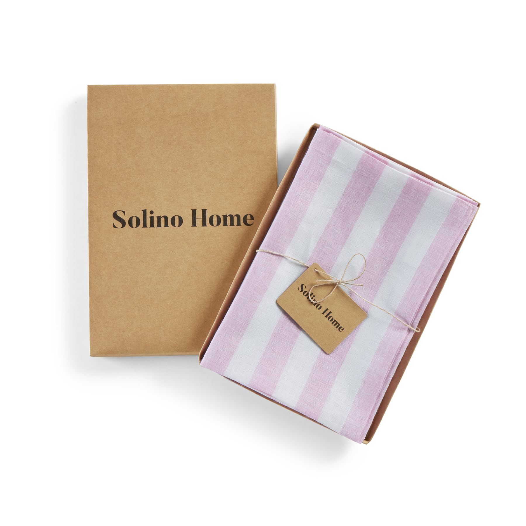 Solino Home Stripe Linen Dinner Napkins 20 X 20 Inch - 100% Pure Linen Pink And White Cloth Napkins Set Of 4 For Spring, Easter