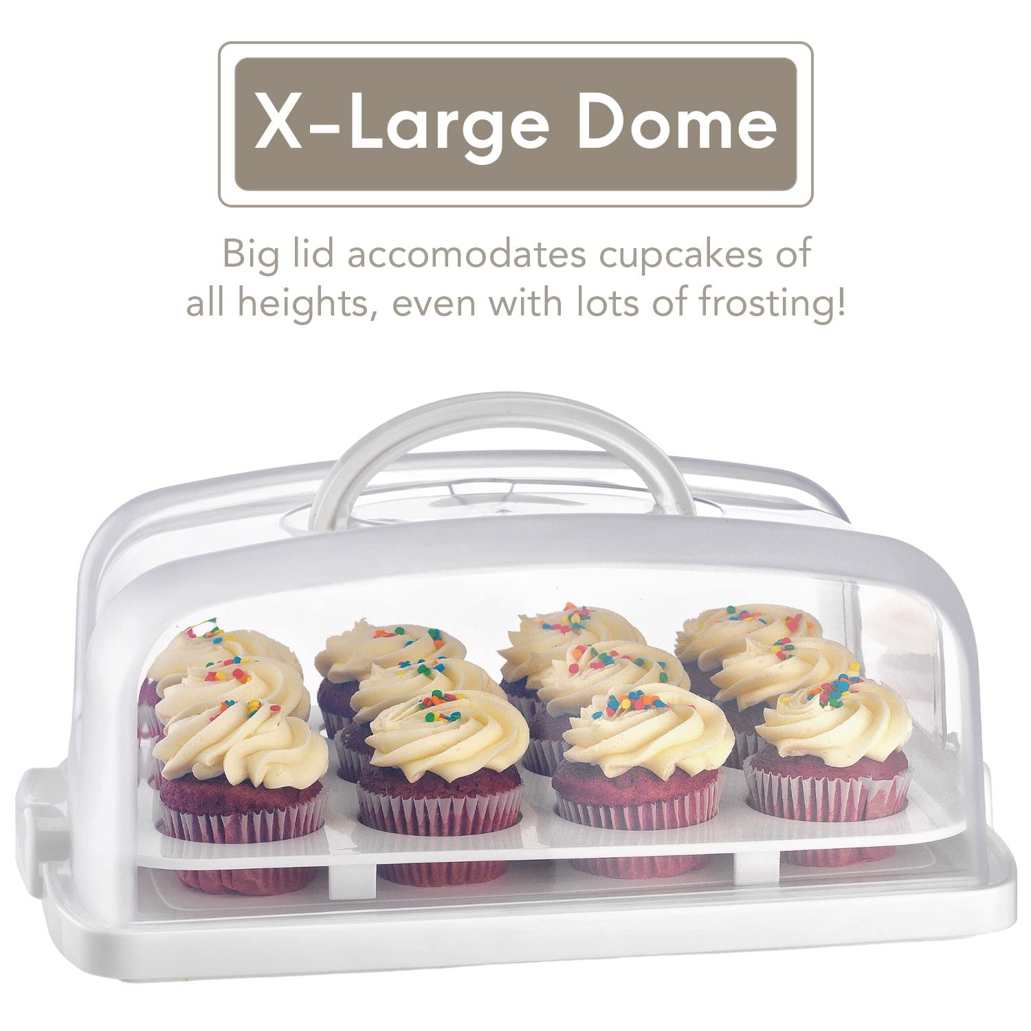 Mosjos 2In1 Cupcake Carrier And Cake Keeper With Lid, Cupcake Box To Fit 12, Sturdy, Bpa-Free Cupcake Holder With Two Secure Sid